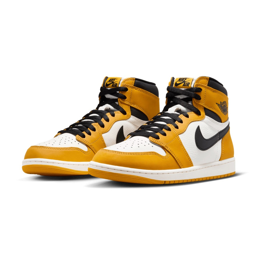 Air Jordan 1 Retro High OG Sneakers - Yellow Ochre & Black Sail Colorway - Men's Basketball Shoes for Streetwear & Casual Outfits