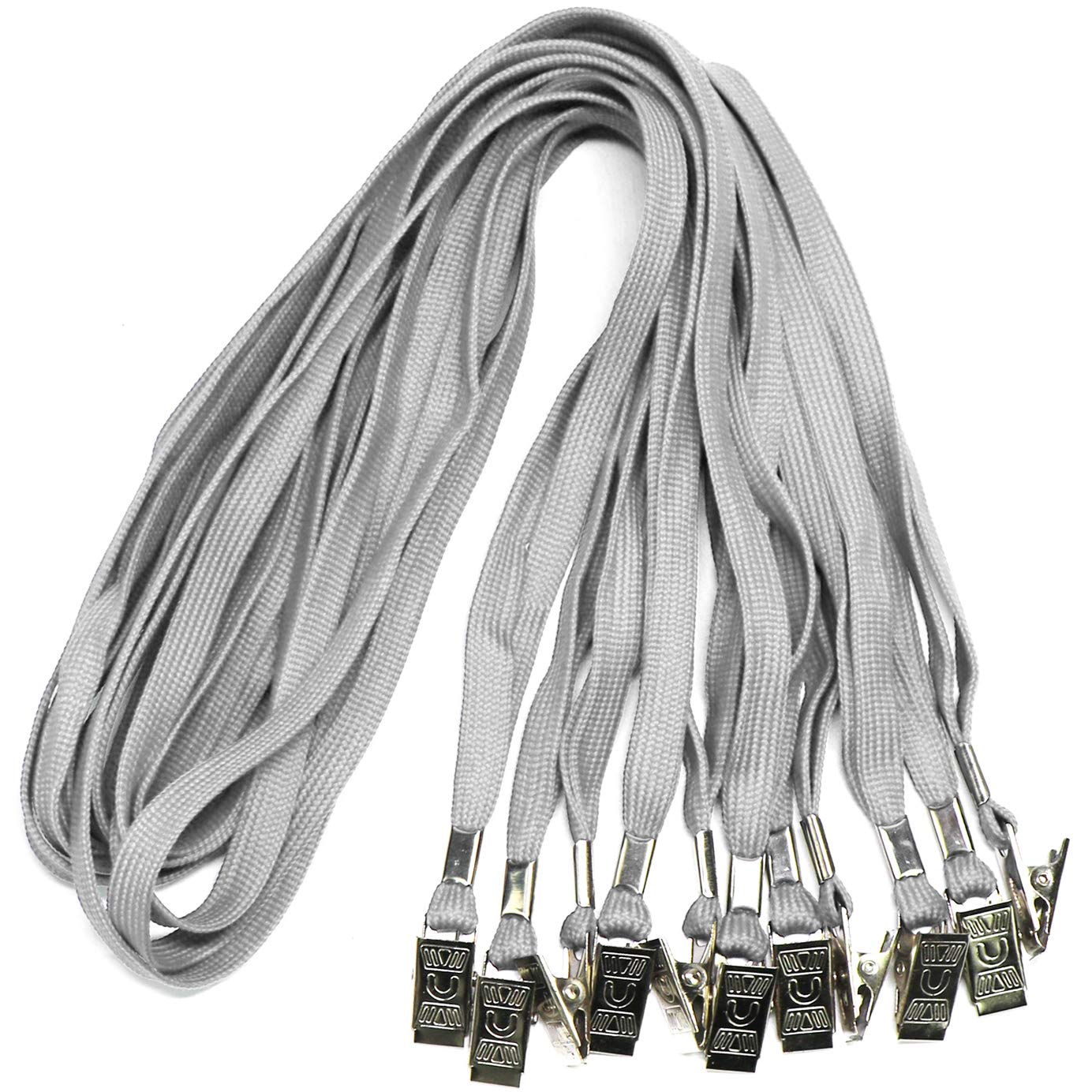 Ollain 100 Pack Gray ID Lanyards with Clip for Badge Holders - Cruise & Office Use