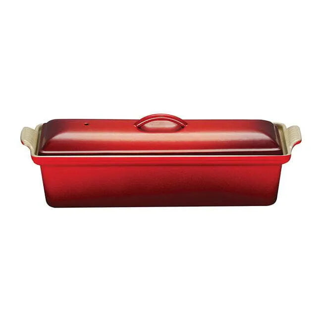 Enameled Iron Terrine Mold - Cerise Red, 1.5 Quart, Heavy Duty Cast Iron Terrine Pan for Pâté, Meatloaf & Terrines - Perfect for French Cooking, Baking & Charcuterie at Home