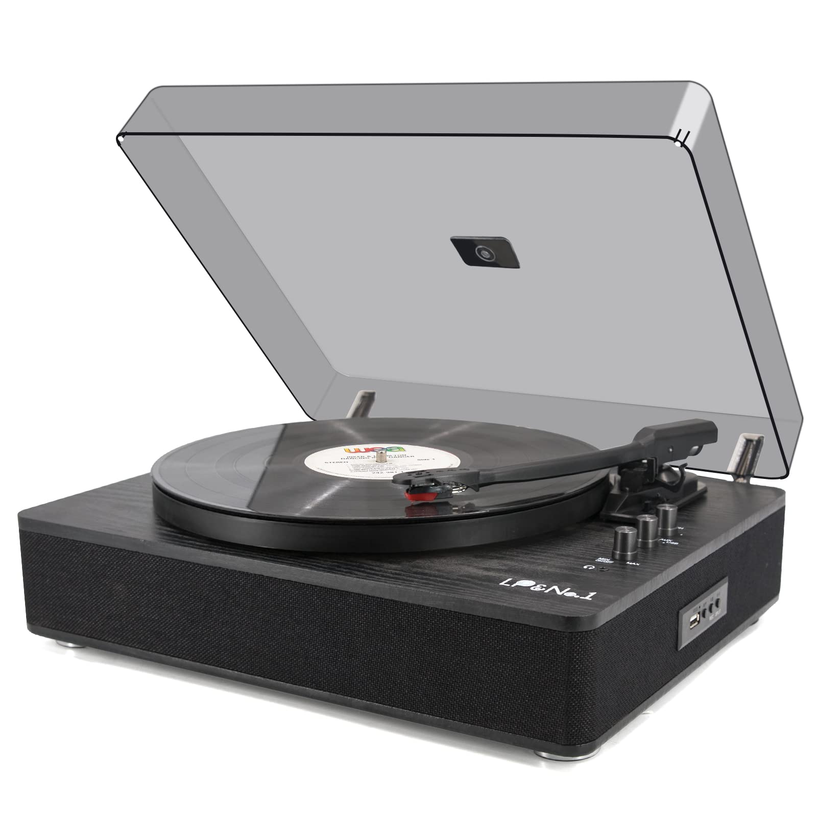 Premium LP&No.1 Bluetooth Record Player with Hi-Fi Stereo Speakers | 3-Speed Belt-Drive Vinyl Turntable with Wireless Playback & Auto-Stop | Vintage Wooden Design for Home, Office & Gift (Black Wood) | Perfect for Music Lovers, Audiophiles & Retro Decor