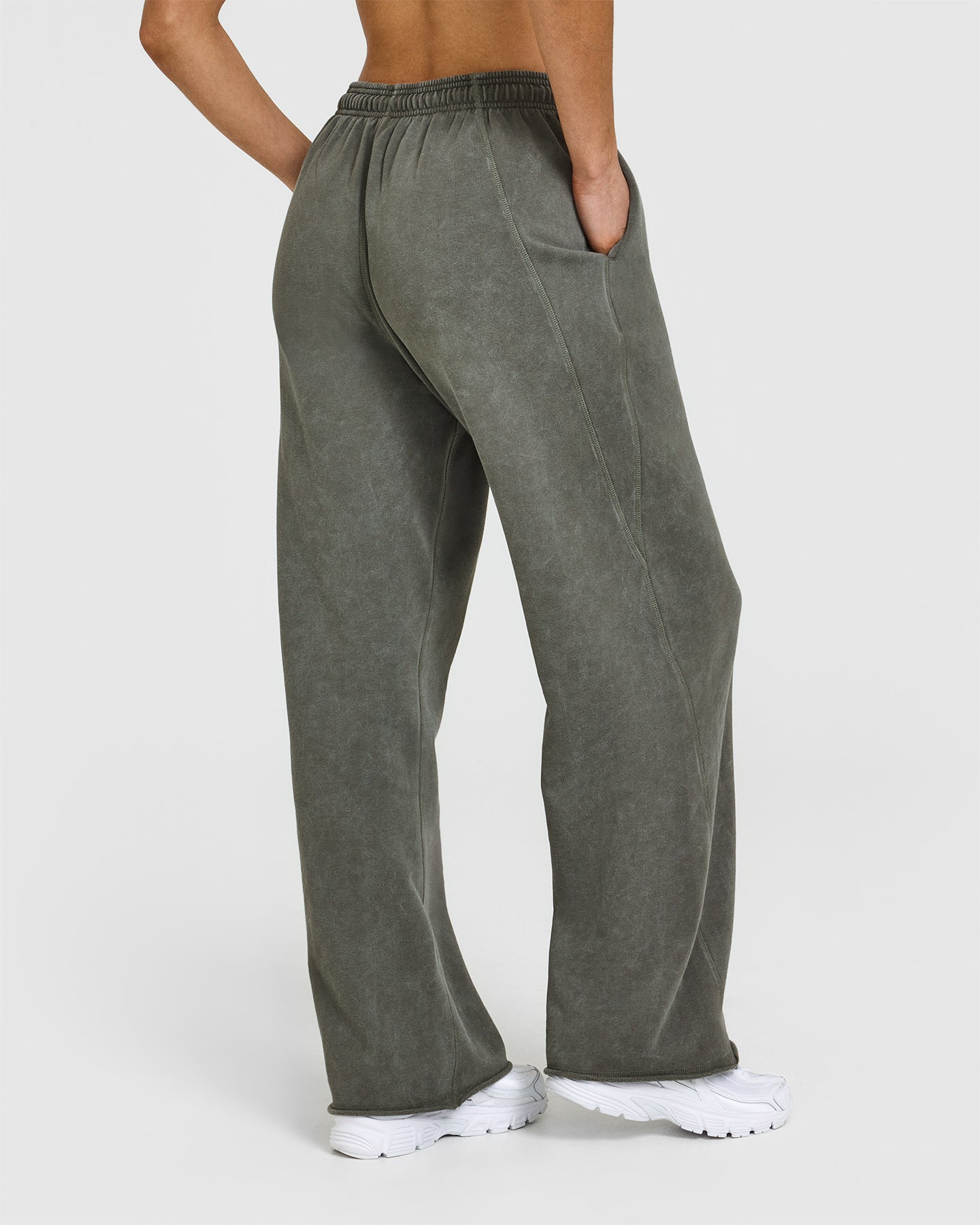 Raw Lounge Wide Leg Joggers for Women - Soft Washed Dark Khaki Casual Pants | Perfect for Yoga, Lounging & Everyday Wear