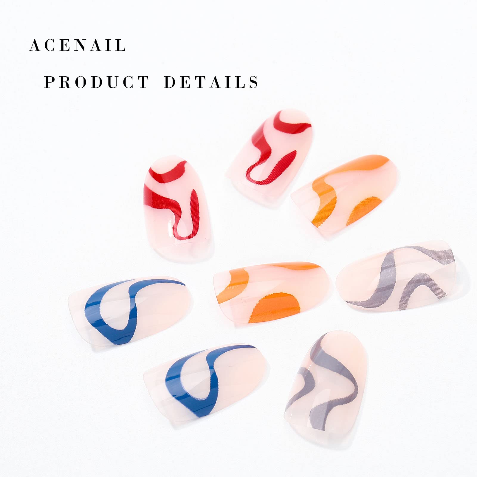 Acenail Medium Length Press on Nails - Glossy French Tip False Nails with 3D Designs | 24Pcs Clear Full Cover Artificial Acrylic Nails for Women & Girls (#8 Oval Line) | Perfect for Parties, Weddings & Everyday Wear