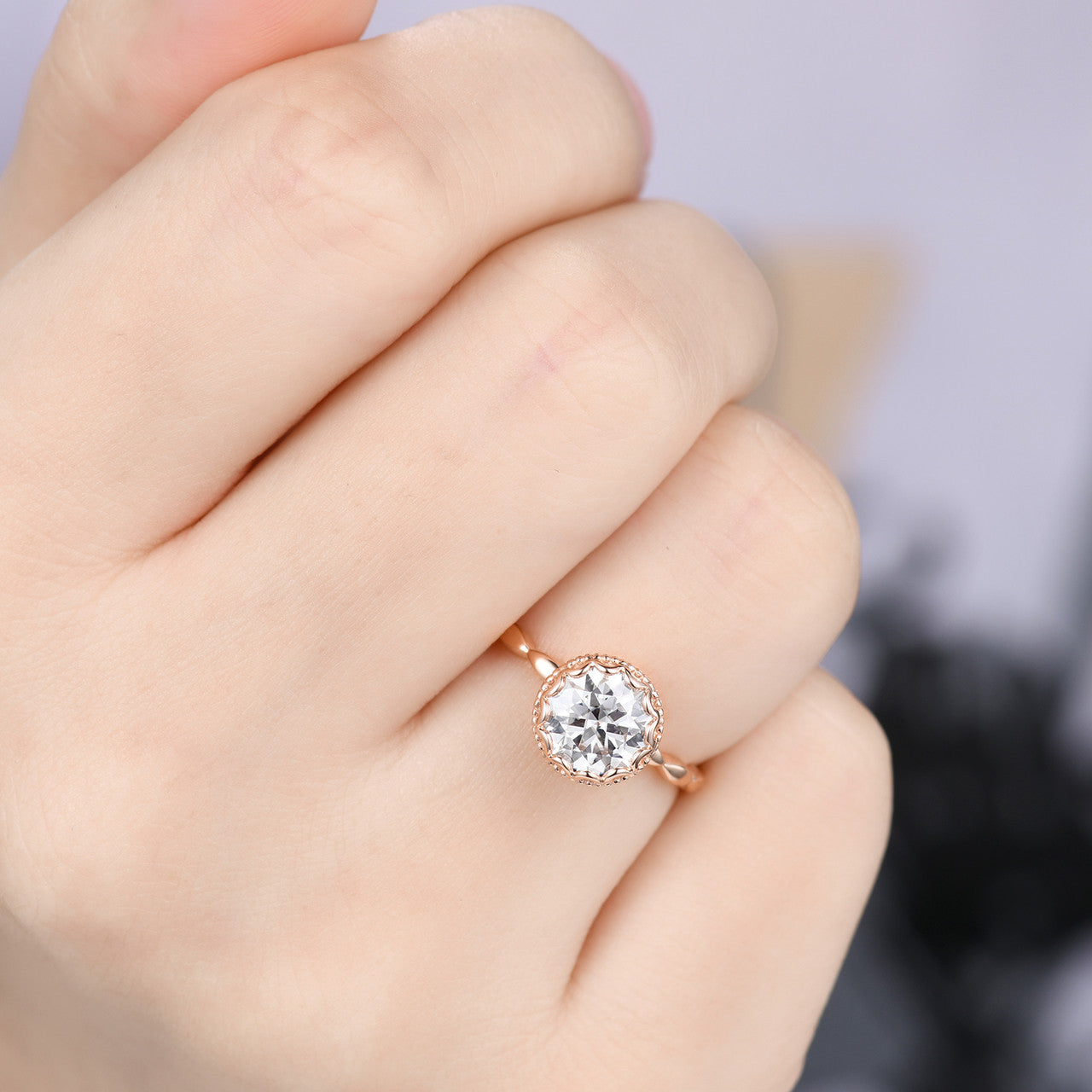 1.2 Carat Art Deco Moissanite Engagement Ring - Round Cut Rose Gold Wedding Band for Women - Perfect for Proposals, Anniversaries & Bridal Jewelry