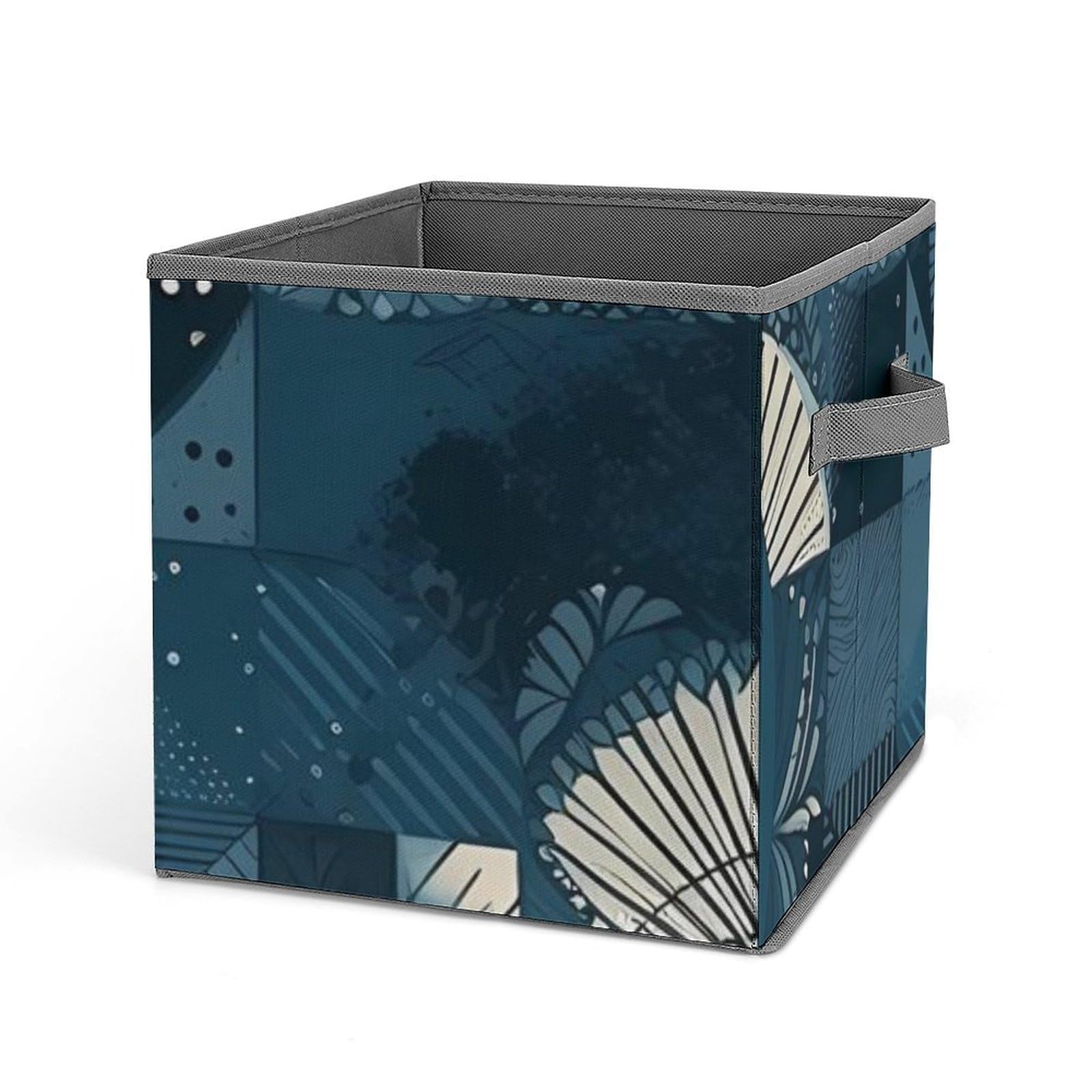 Foldable Blue Geometric Pattern Storage Cubes with Handles - Closet Organizer Bins for Cabinet, Shelf & Wardrobe | Perfect for Home, Office & Kids Room Organization