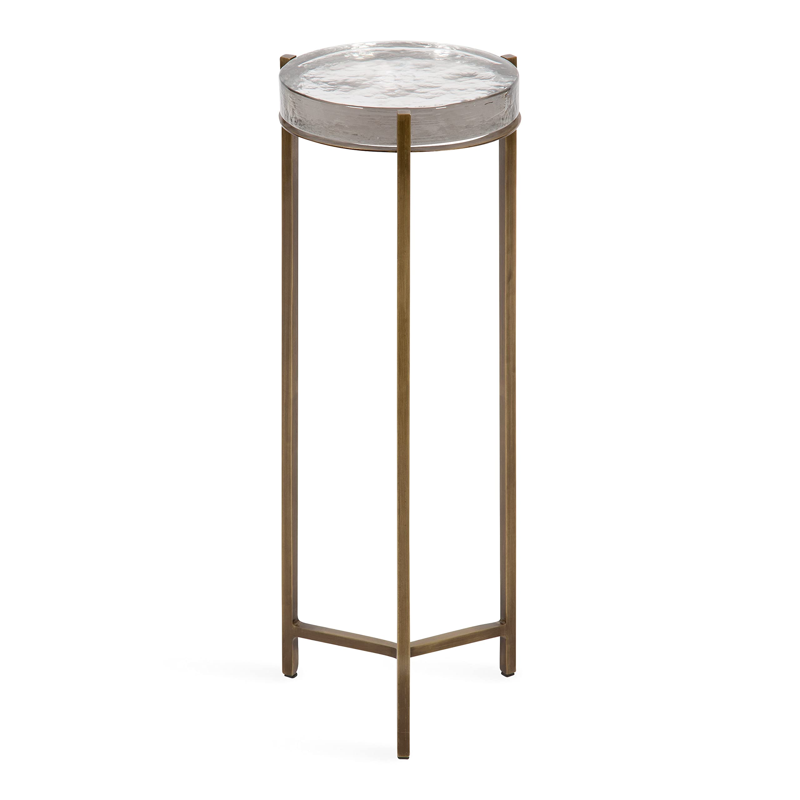 Kate & Laurel Aguilar Modern Brass Drink Table with Clear Glass Top - 9x9x23 Inches, Small Accent Table for Living Room, Bedroom, or Office - Perfect for Cocktails, Coffee, and Decor