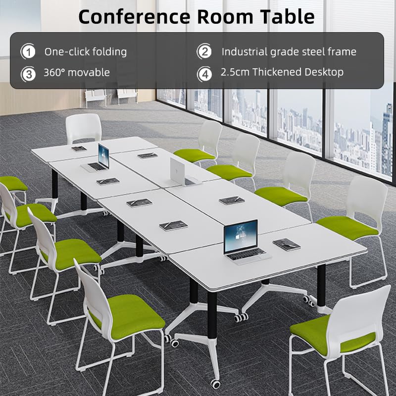 Flip-Top Folding Conference Table - Mobile & Adjustable Seminar Table for Offices, Classrooms & Meeting Rooms (Gray, 63×23.6×29.5in) - Perfect for Dynamic Meetings, Training Sessions & Collaborative Workspaces