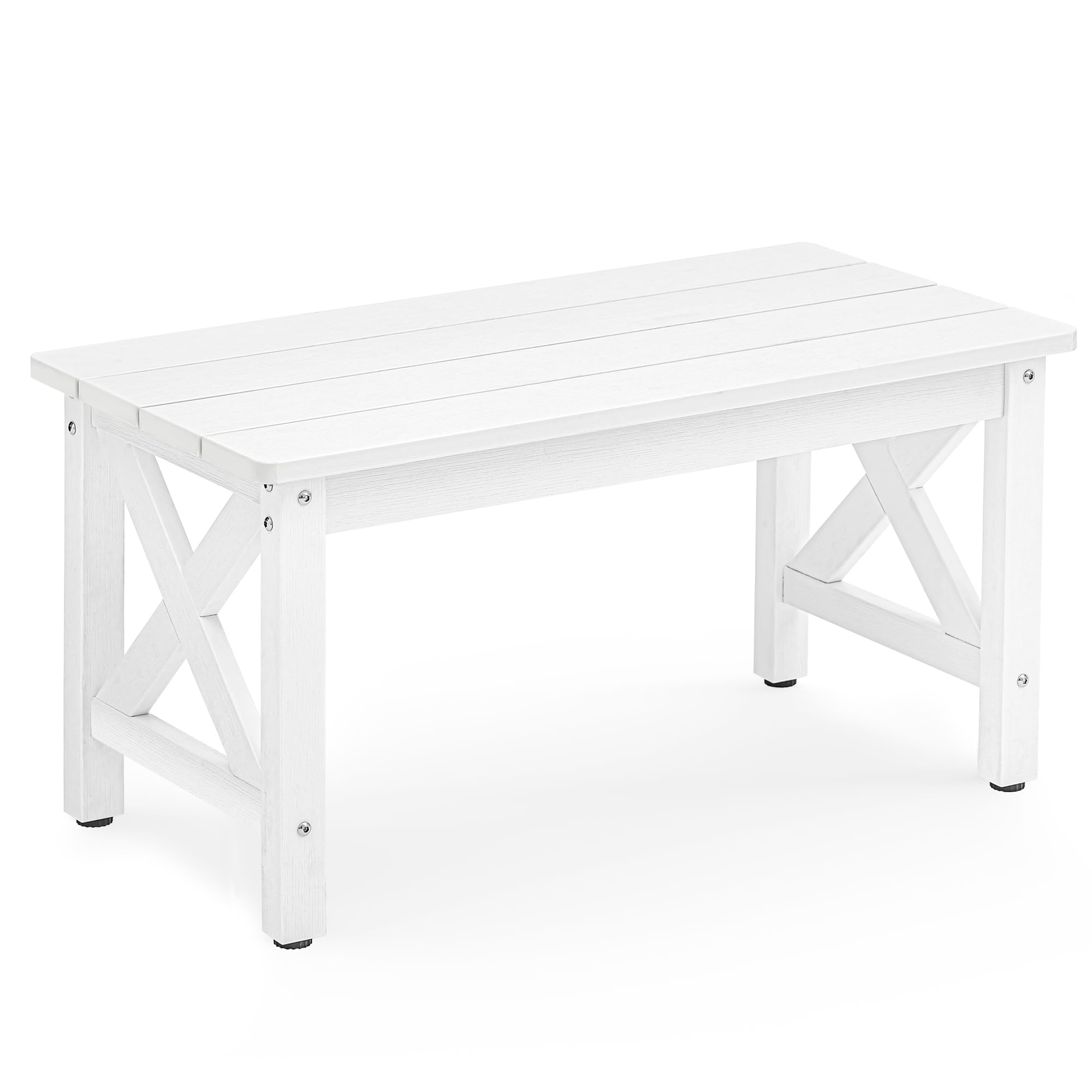 LUE BONA Weatherproof Outdoor Coffee Table - White Rectangle HDPS Patio Table for Deck, Porch, Lawn & Garden - Perfect for Backyard Relaxation & Outdoor Entertaining