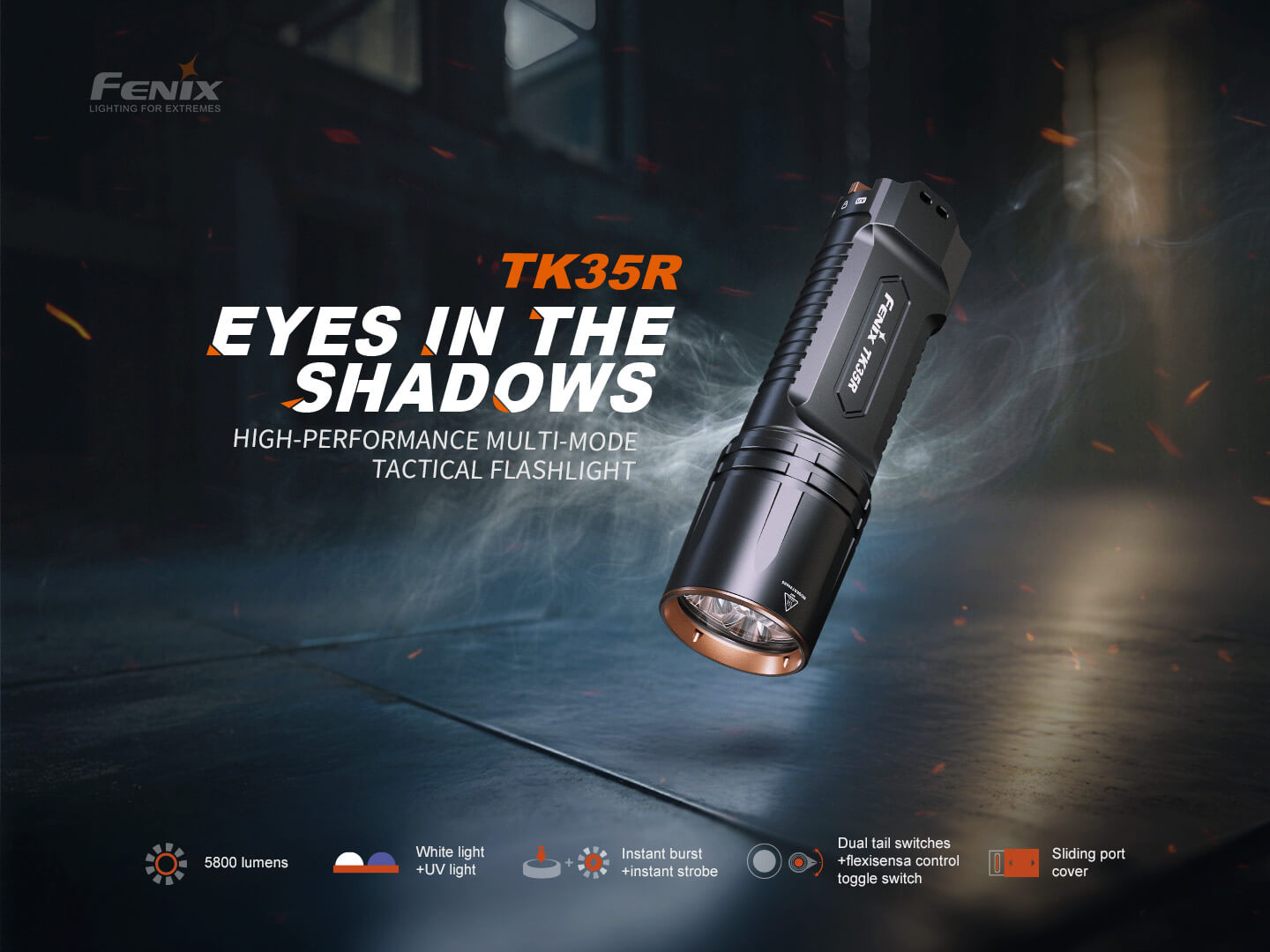 Fenix TK35R Rechargeable 2000 Lumen Tactical Flashlight with UV Light - High Performance LED Torch for Camping, Hiking, Emergency & Outdoor Adventures