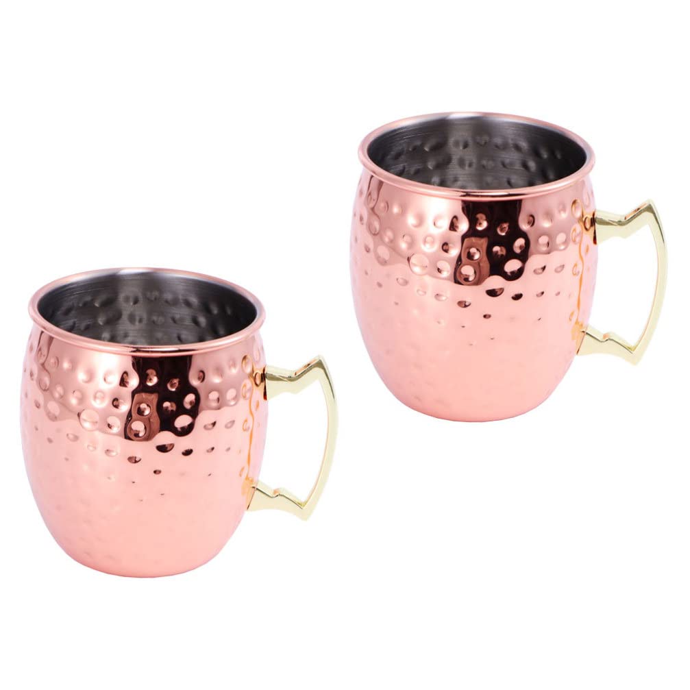NOLITOY 2-Pack Moscow Mule Copper Mugs - 530ml Stainless Steel Cocktail Cups with Rose Gold Finish for Beer, Wine & Cocktails - Perfect for Hawaiian Parties, Office Decor & Home Bar Accessories