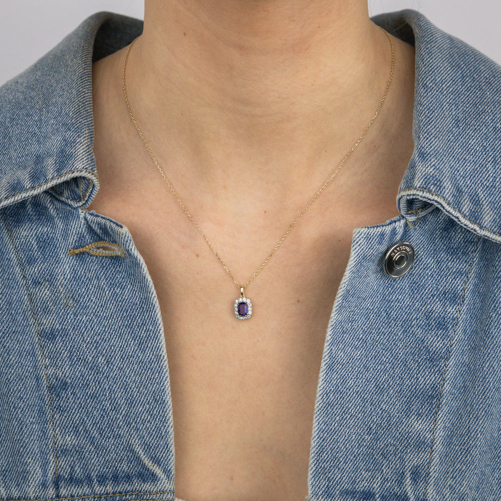 0.54 Carat Natural Amethyst and Diamond Pendant Necklace with 45cm 9ct Yellow Gold Chain - Elegant Jewelry Gift for Women, Perfect for Valentine's Day, Anniversary & Special Occasions