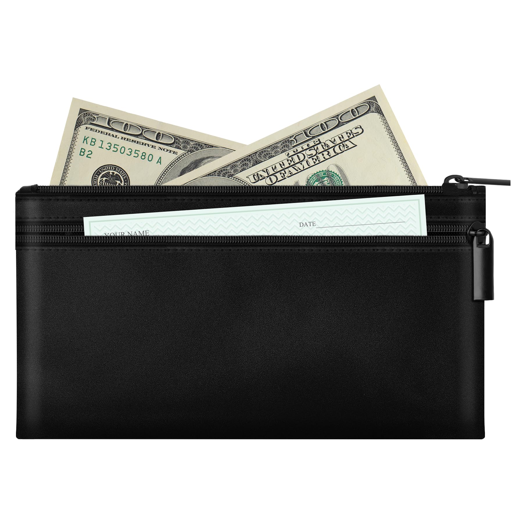 HAUTOCO Premium PU Leather Money Bag with Zipper - 11x6.1 Inch Waterproof Cash Pouch, 2-Pocket Bank Deposit Bag for Bills, Checks, Receipts & Coins - Perfect for Travel, Business & Daily Money Storage
