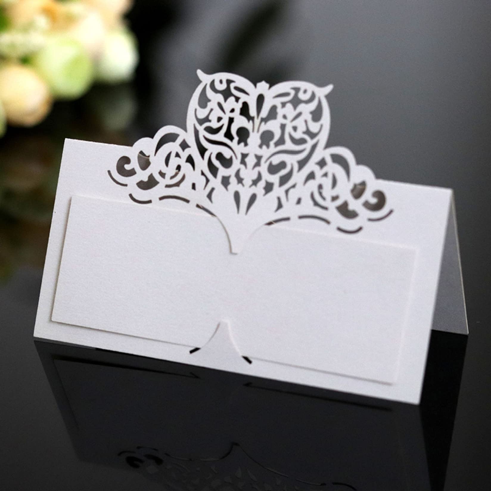 YURASIKU 50/100 Pcs Laser Cut Love Table Name Cards - Elegant Wedding Banquet, Birthday Party Place Cards with Romantic Design | Perfect for Table Setting, Bridal Shower, Anniversary & Special Event Decorations