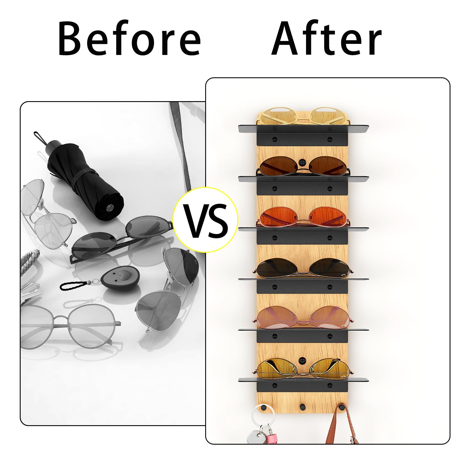 Premium Sunglasses & Eyeglasses Storage Organizer - Wall Mounted Display Rack Holder for Bedroom, Living Room, Entryway (Black) - Perfect for Home, Office & Travel Organization