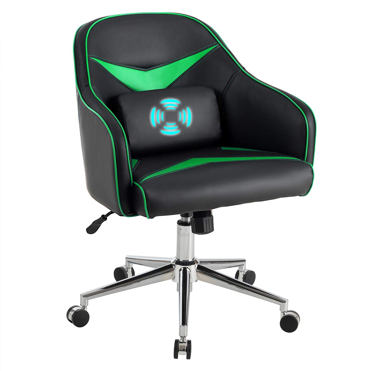 Giantex PU Leather Gaming Chair - Adjustable Height Mid-Back Office Chair with Massage Lumbar Support, Ergonomic Swivel Rolling Desk Chair for Home, Office & Game Room (Green & Black) - Perfect for Gaming, Working & Relaxing