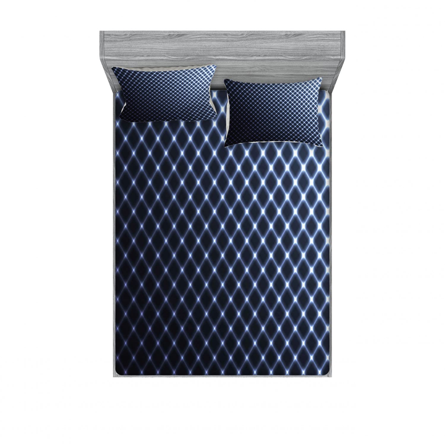 Ambesonne Dark Blue Checkered Halftone 4-Piece Queen Size Bedding Set - 2 Fitted Sheets & 2 Pillow Shams - Luxury Cotton Blend for Comfortable Sleep - Perfect for Guest Rooms, Master Bedrooms & Vacation Homes
