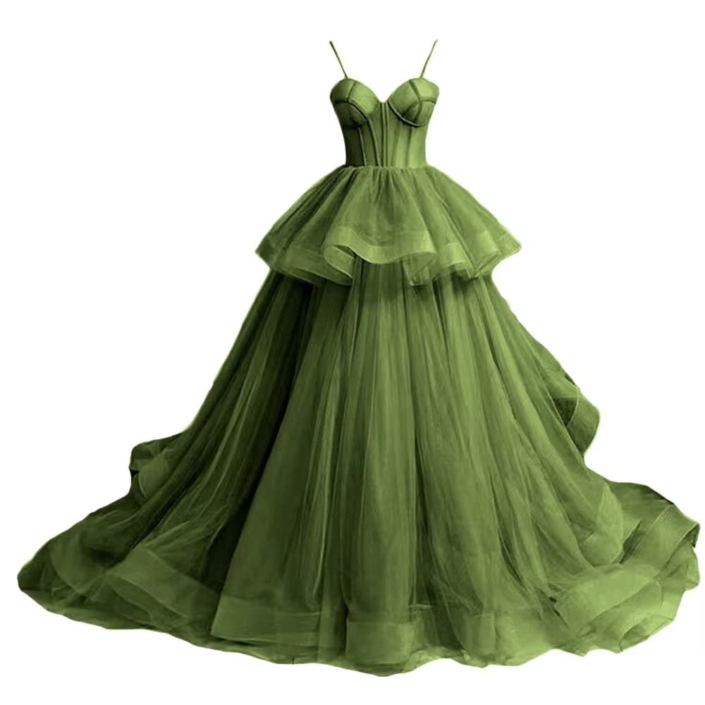 Elegant Women's Spaghetti Strap Long Prom Dress with Puffy Tulle Skirt - Formal Evening Gown for Ball, Party & Special Occasions