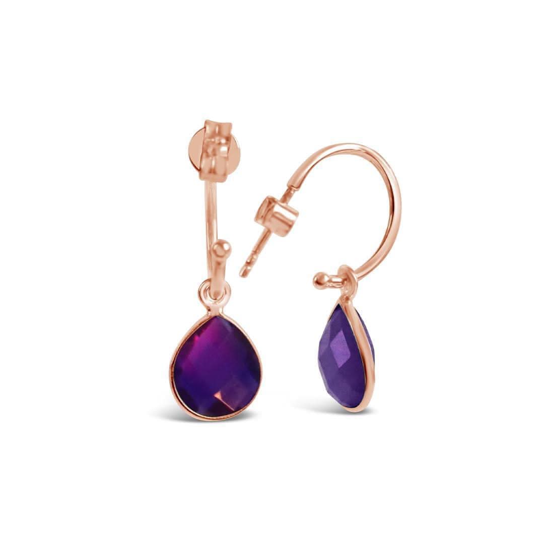 Amethyst Hoop Earrings - Rose Gold February Birthstone Jewelry for Women | Elegant Dangle Earrings for Valentine's Day, Anniversary & Special Occasion Gifts