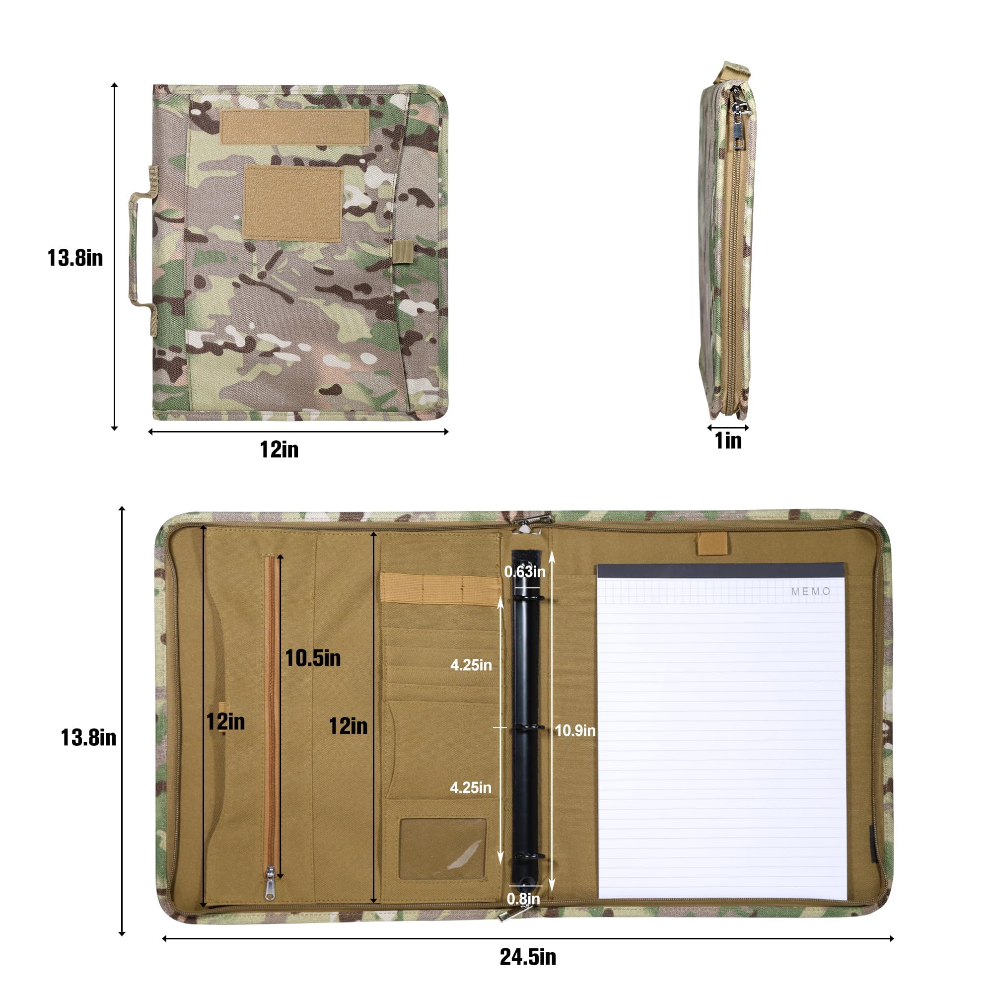Kosibate Tactical Padfolio Portfolio Binder with Zipper - Letter Size (13.5 x 11.5 Inch) - Includes 25 Sheets Paper & Detachable 3-Ring Binder - Perfect for Office, School, Business Meetings, and Professional Presentations