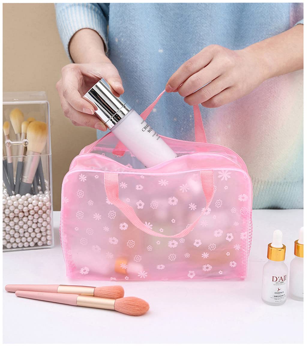 5 Pack Clear Waterproof Cosmetic Makeup Bags for Travel - Transparent Toiletry Organizer with Zipper & Handle for Men & Women - Perfect for Airplane Carry-on, Bathroom Storage & Gym Essentials