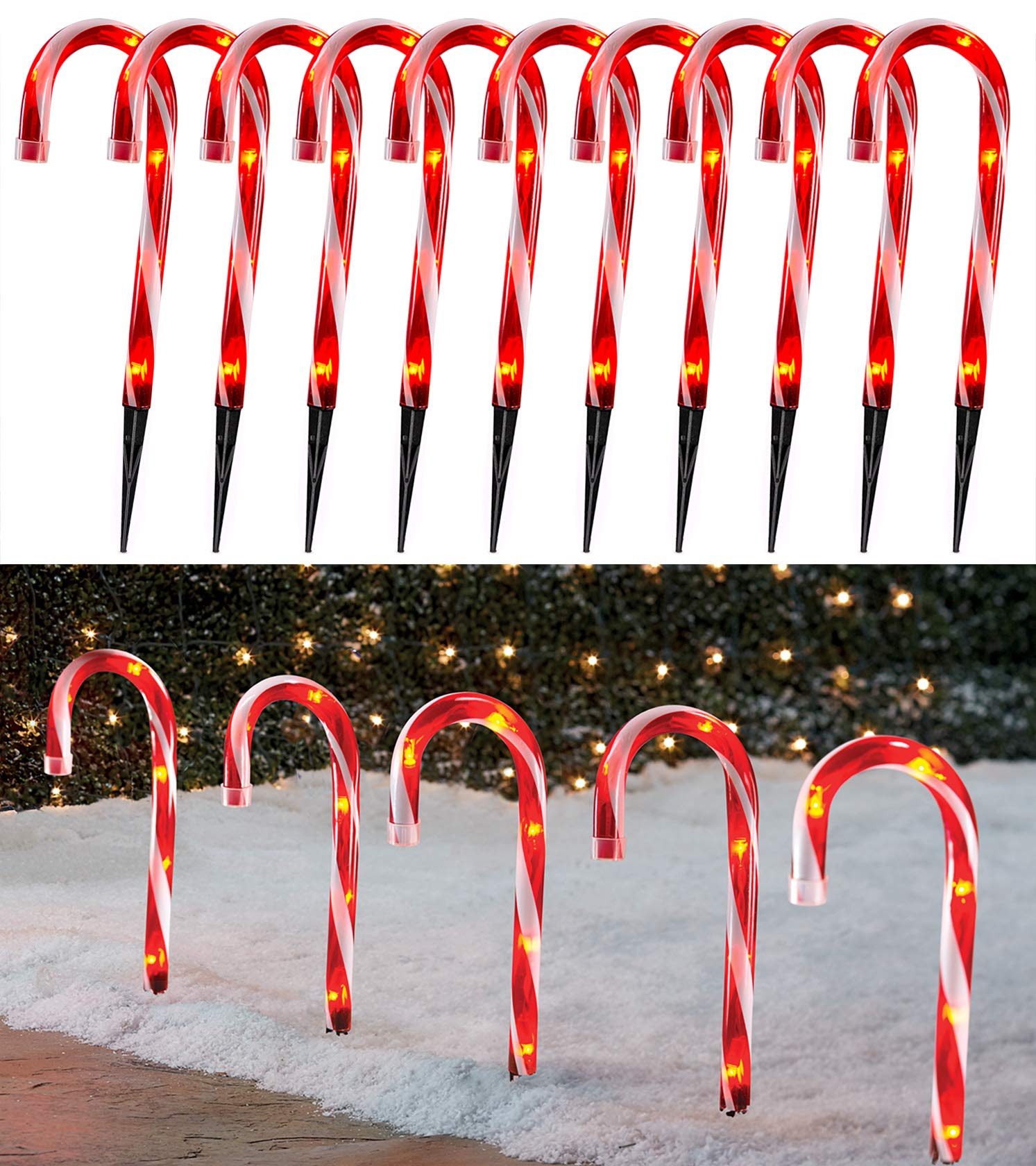 TIGOMOOV 10-Pack 10-Inch Christmas Candy Cane Pathway Lights - Outdoor Holiday Decorations for Yard, Garden, Walkway | Perfect for Christmas Lawn Decor, Driveway Markers & Festive Outdoor Lighting