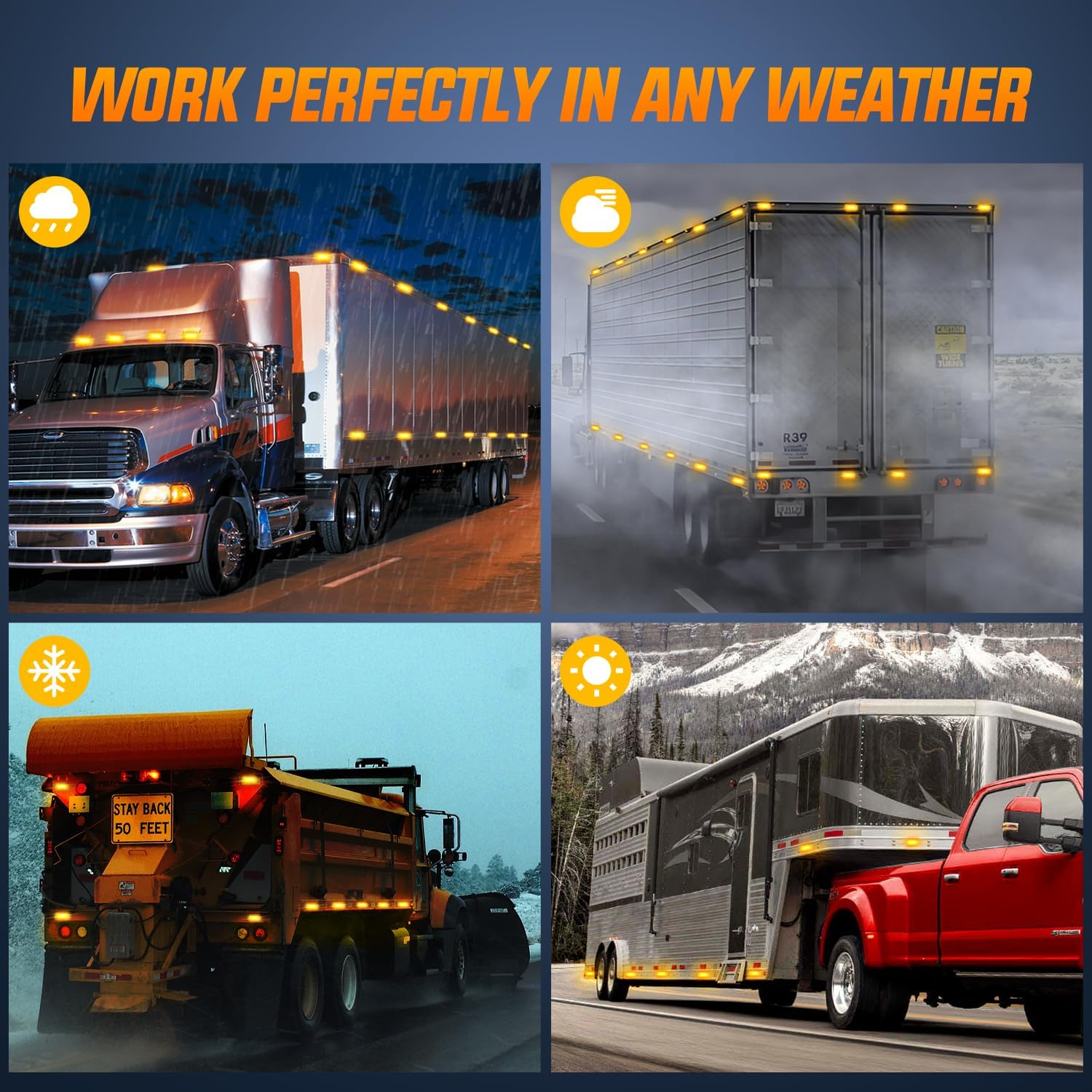 5PCS Amber 10LED Rectangular Clearance Double Bullseye Marker Lights for Trucks, Trailers & Heavy Duty Vehicles - Waterproof & Durable for Outdoor Use