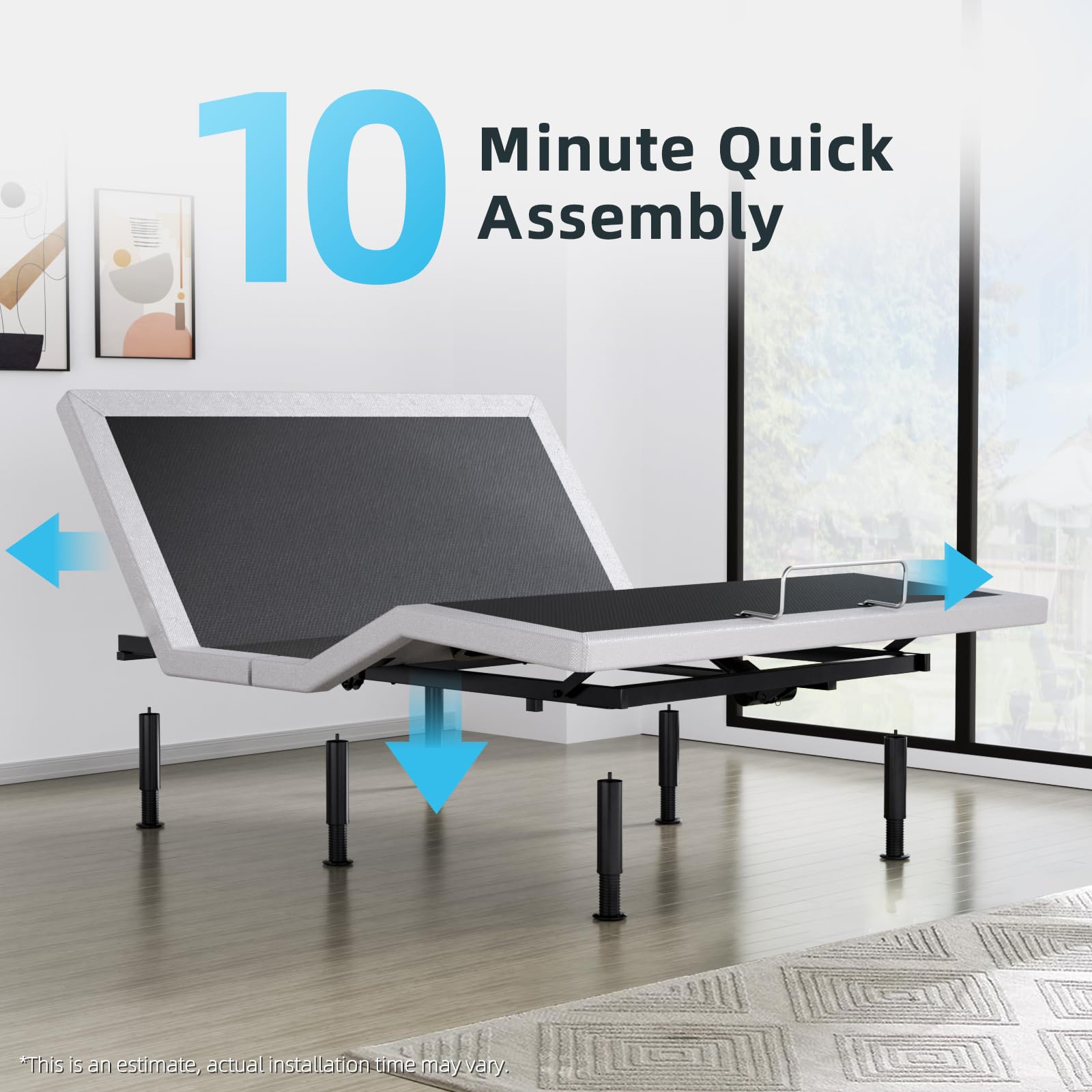 Adjustable Bed Base Frame with Wireless Remote, Lift Motor & Dual USB Ports - Ergonomic Upholstered Design with Under Bed Lighting - Independent Head/Foot Tilt for Ultimate Comfort - Perfect for Home, Office or Guest Room Use