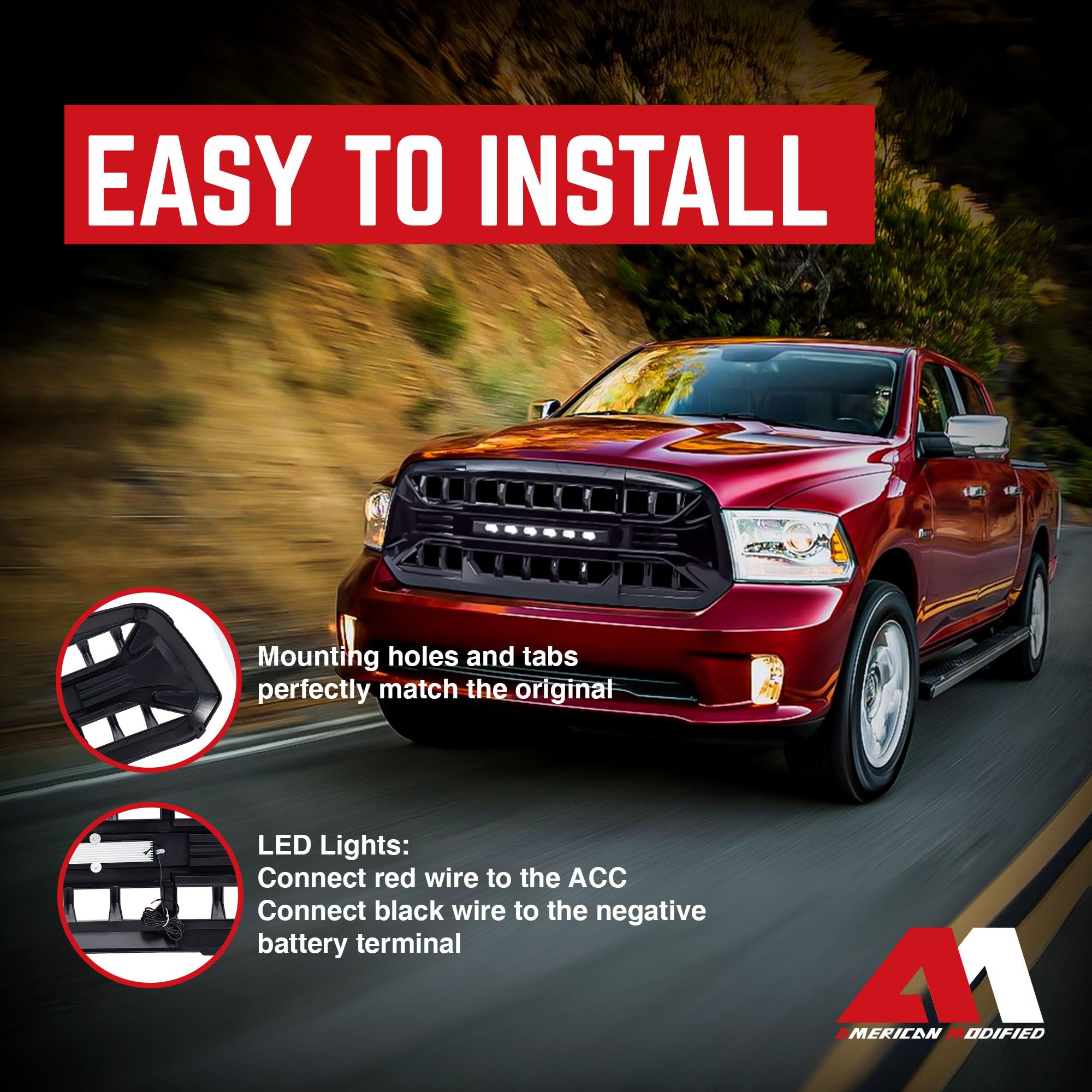 2013-2023 Dodge Ram 1500 & Ram 1500 Classic Off-Road LED Grille - Glossy Black Armor Grille for Enhanced Protection & Style | Perfect for Truck Enthusiasts & Off-Road Adventures