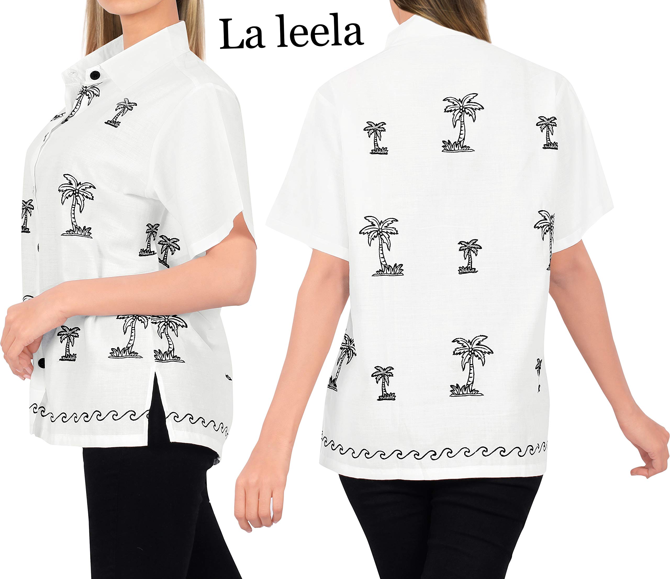 LA LEELA Women's Short Sleeve Hawaiian Blouse - Floral Print Vacation Shirt for Beach, Summer & Casual Wear
