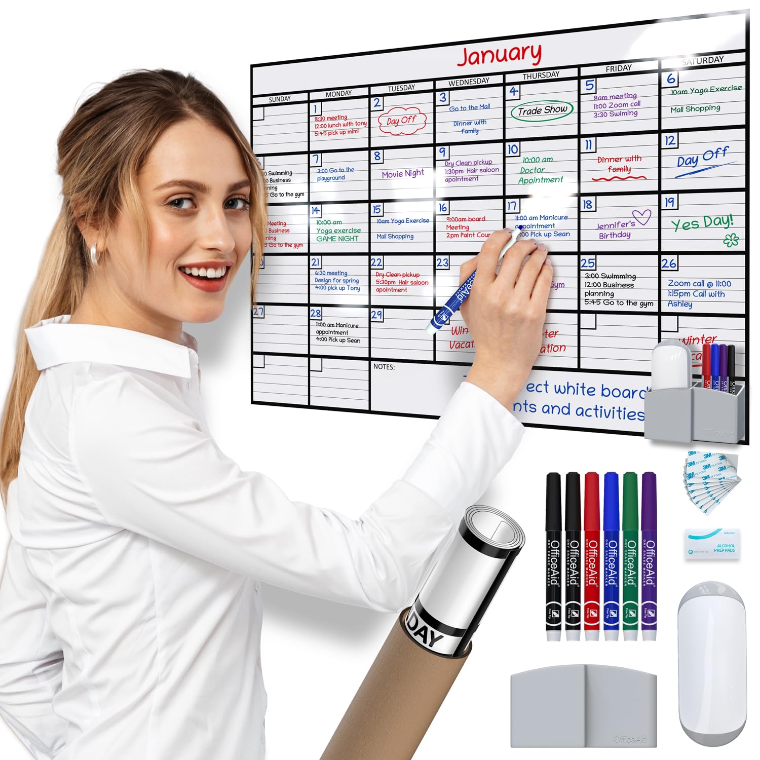 (2 Pack) Small Dry Erase Wall Calendar 17x26 - Undated Reusable Whiteboard Planner for Office, Home & School - Perfect for Scheduling, Planning, and Organizing Tasks