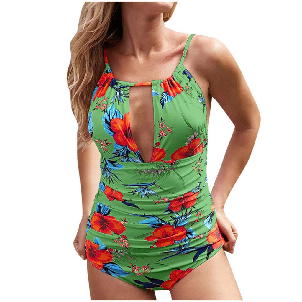 Women's One Piece Swimsuit - Tummy Control Plus Size Bathing Suit with Tropical Print & Halter Neck | Perfect for Beach Vacations, Pool Parties & Summer Getaways