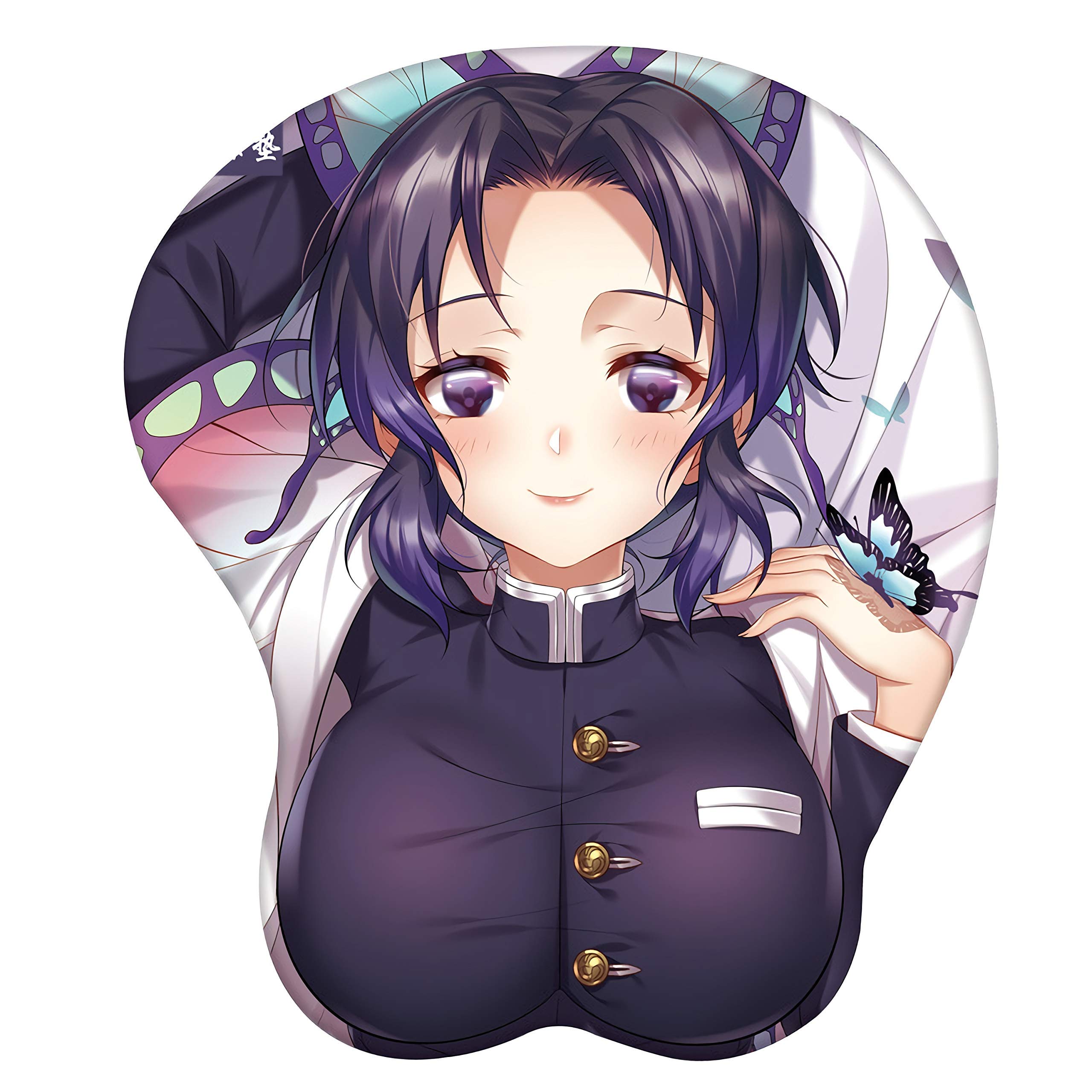 3D Anime Demon Slayer Mouse Pad with Gel Wrist Support - Non-Slip Gaming & Office Mouse Mat with Pain Relief Wrist Cushion (Kimetsu no Yaiba, Kochō Shinobu) - Perfect for PC Gaming, Computer Work & Long Hours Typing