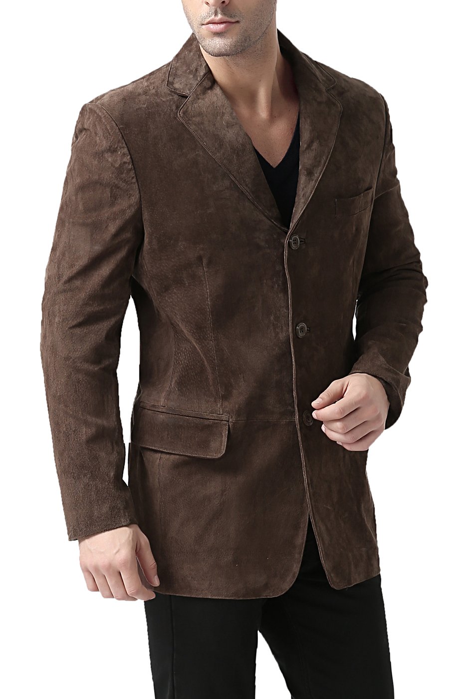 BGSD Men's Robert 3-Button Suede Leather Blazer Jacket - Formal & Casual Sport Coat for Business, Weddings & Office Wear (Big & Tall, Short Sizes Available)