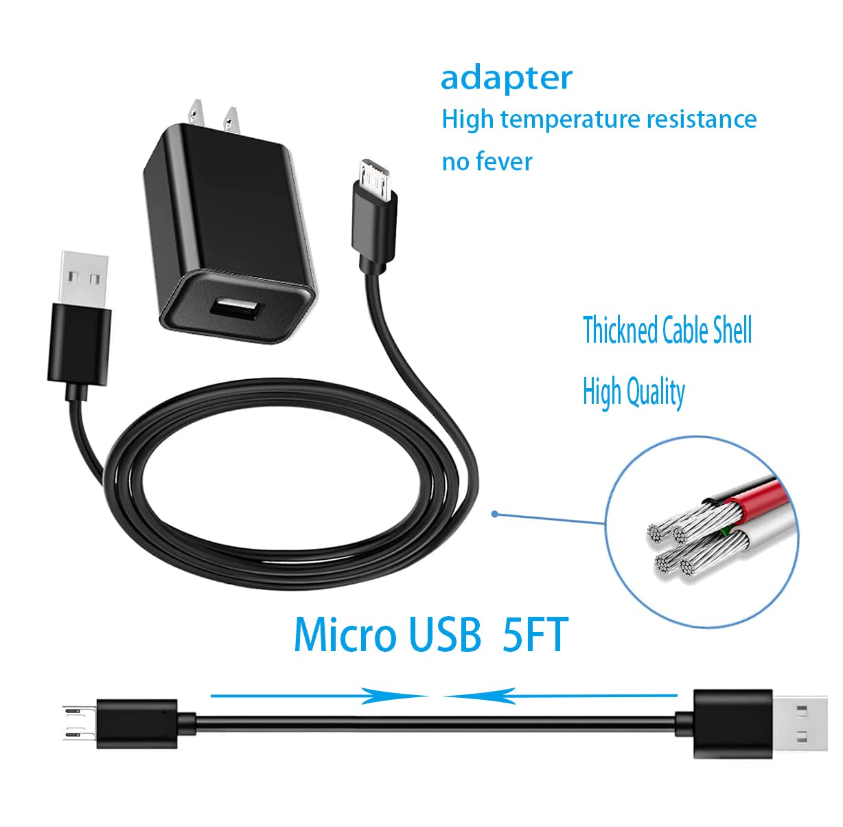 Premium Noise Cancelling Headphones Charger Cable - Compatible with ZIHNIC, Soundcore Life Q20, iJoy, MUSICOZY, TUINYO, OneOdio A70/A11, MIDOLA & Gorsun Wireless Bluetooth Headphones - Fast Micro USB Charging Cord for Home, Office & Travel Use