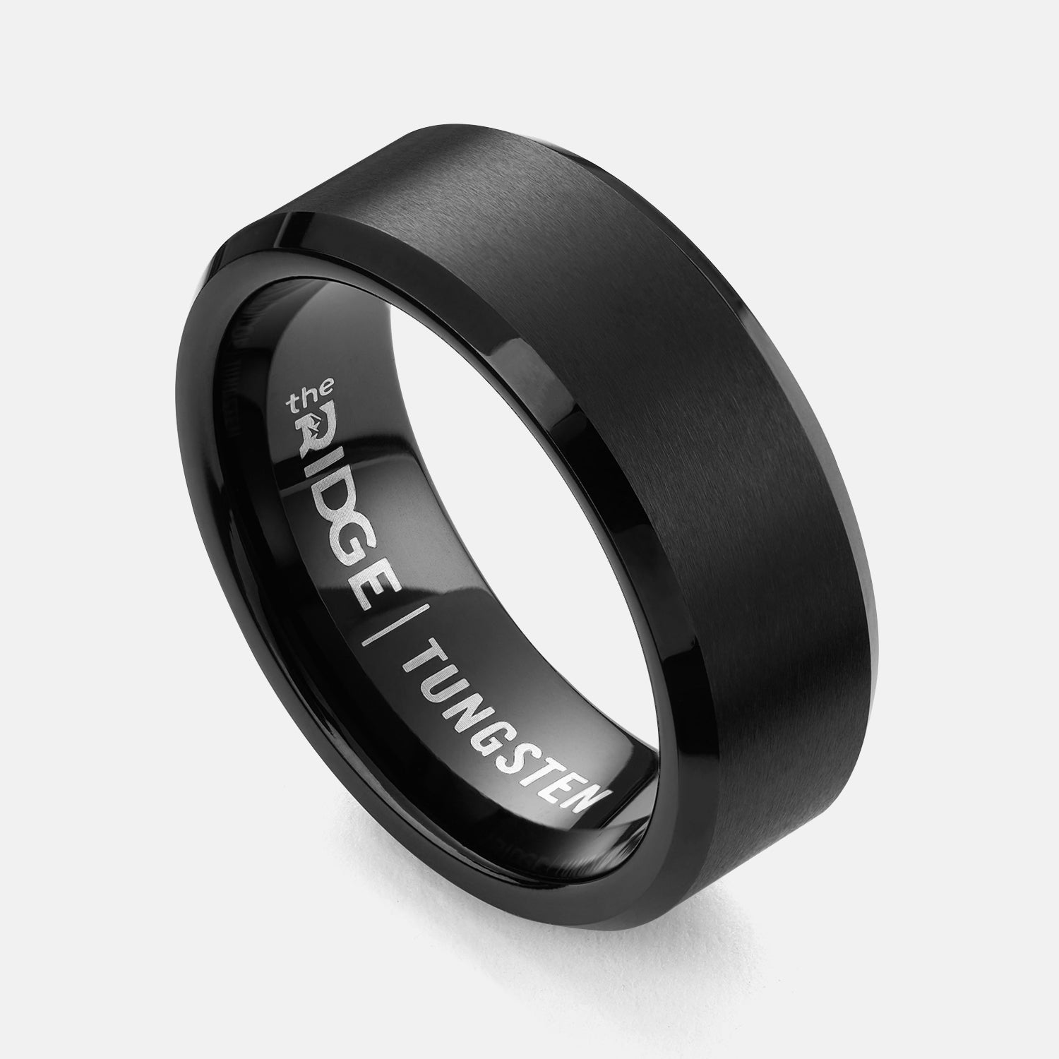 8mm Beveled Ridge Ring Set - Royal Black Tungsten Carbide Wedding Band for Men - Perfect for Engagements, Anniversaries & Everyday Wear