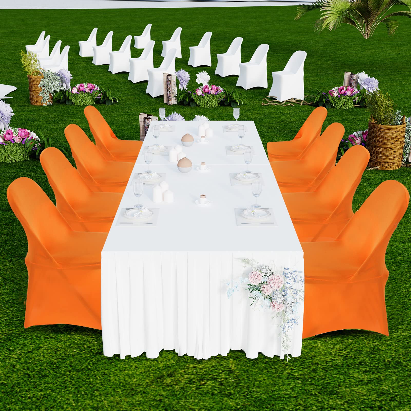HAINARverS 10pcs Stretch Spandex Washable Chair Covers for Wedding, Party, Banquet - Decorative Fabric Covers for Events, Birthday, Conference (Orange) | Perfect for Indoor & Outdoor Celebrations