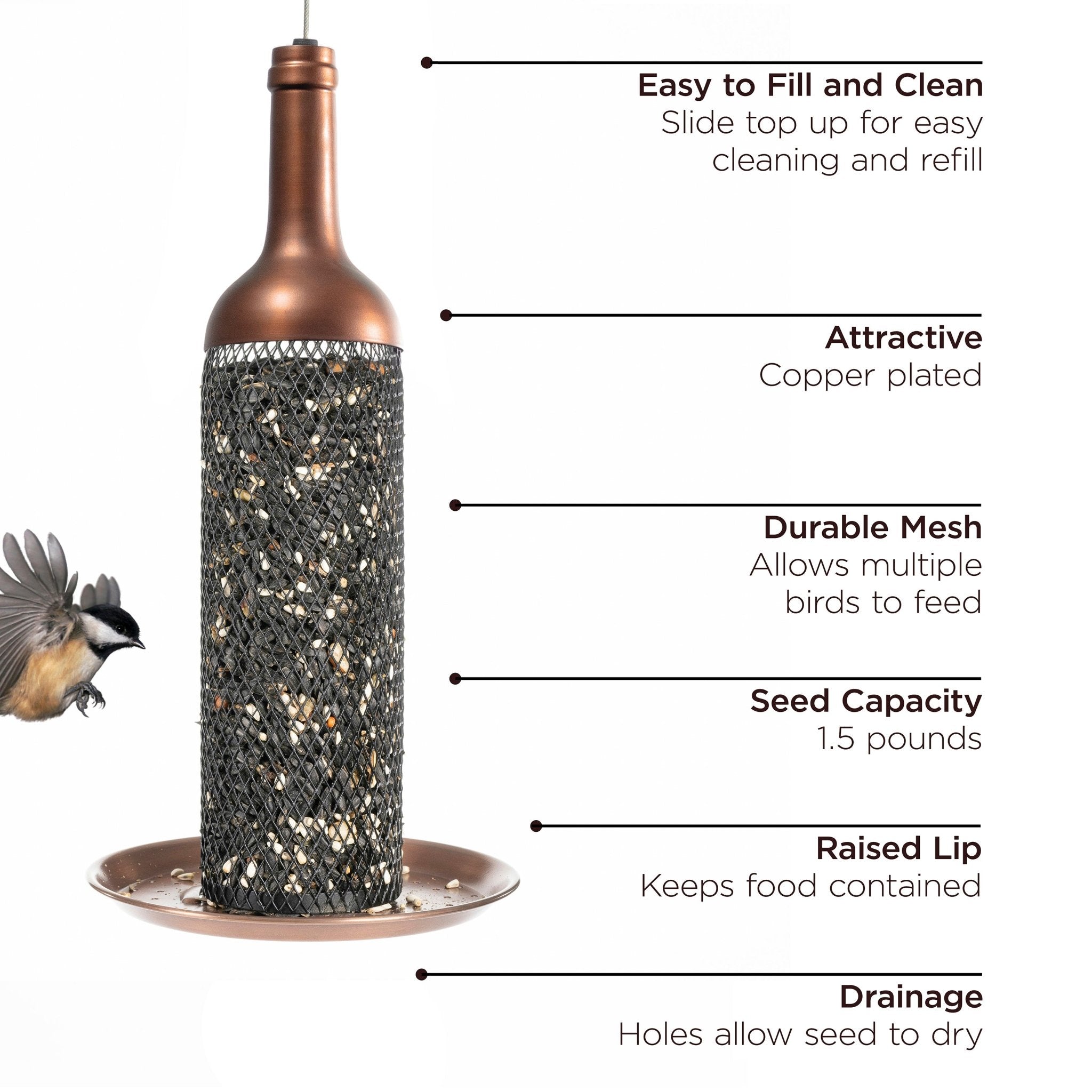 Premium Vineyard Select Bird Feeder - Durable Outdoor Hanging Feeder for Wild Birds - Attract Cardinals, Finches & Hummingbirds to Your Garden or Backyard