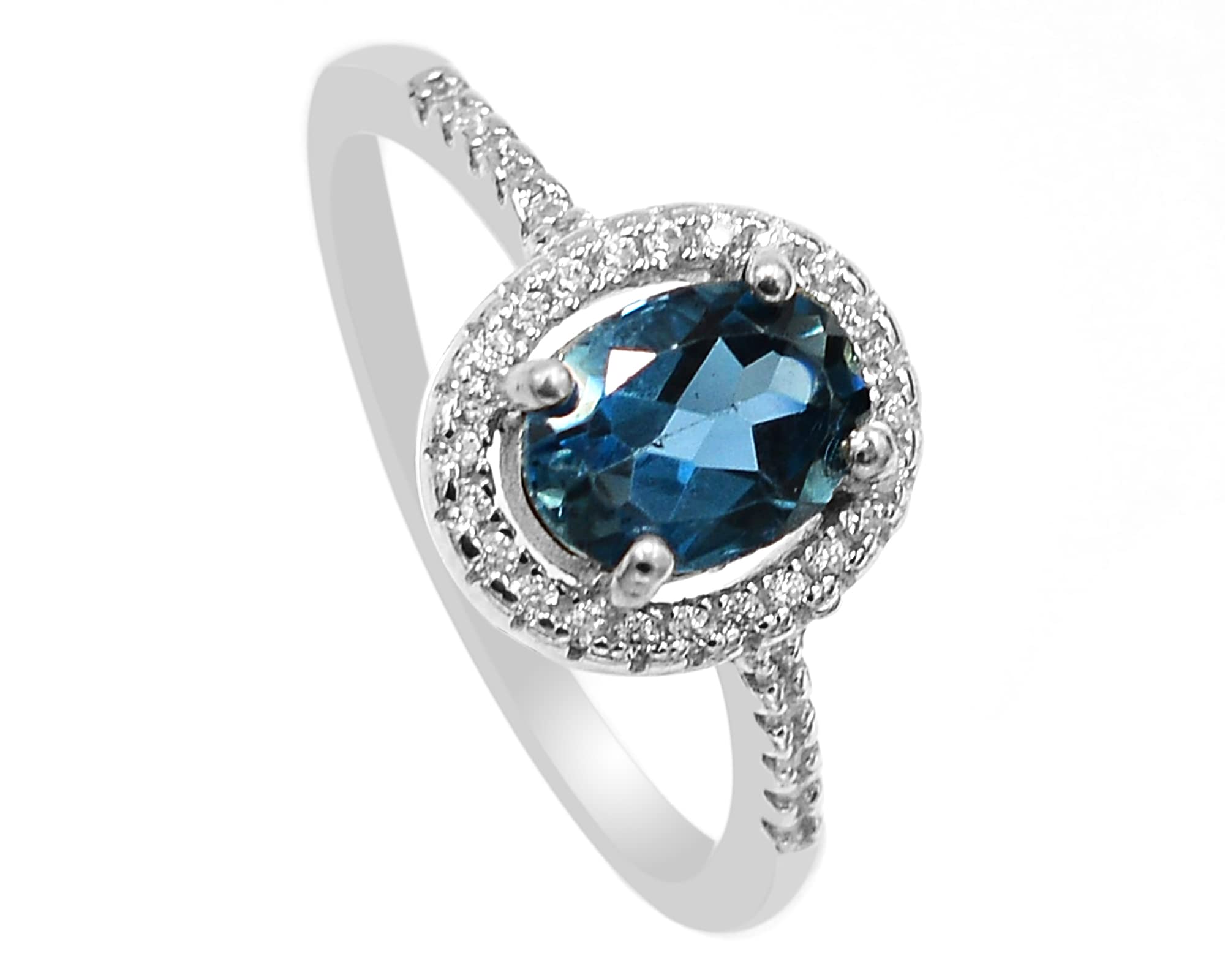 925 Sterling Silver 8X6mm London Blue Topaz Ring Earring Pendant Jewelry Set for Women - December Birthstone Gift, Unisex Proposal & Christmas Present for Girlfriend - Perfect for Anniversaries, Engagements & Special Occasions
