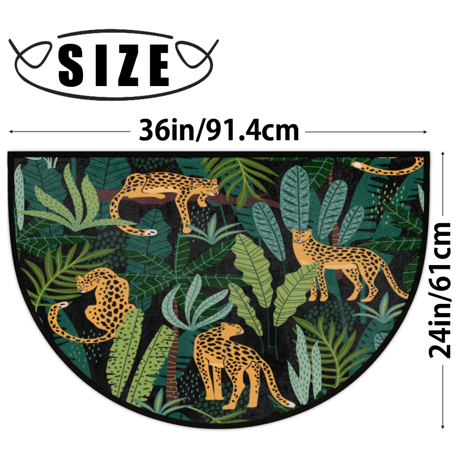 Half Round Rugs - Leopard Print & Green Plants Semicircular Non-Slip Door Mat for Indoor Entryway, Patio & High Traffic Areas - Perfect Welcome Mat for Home, Office & Commercial Spaces