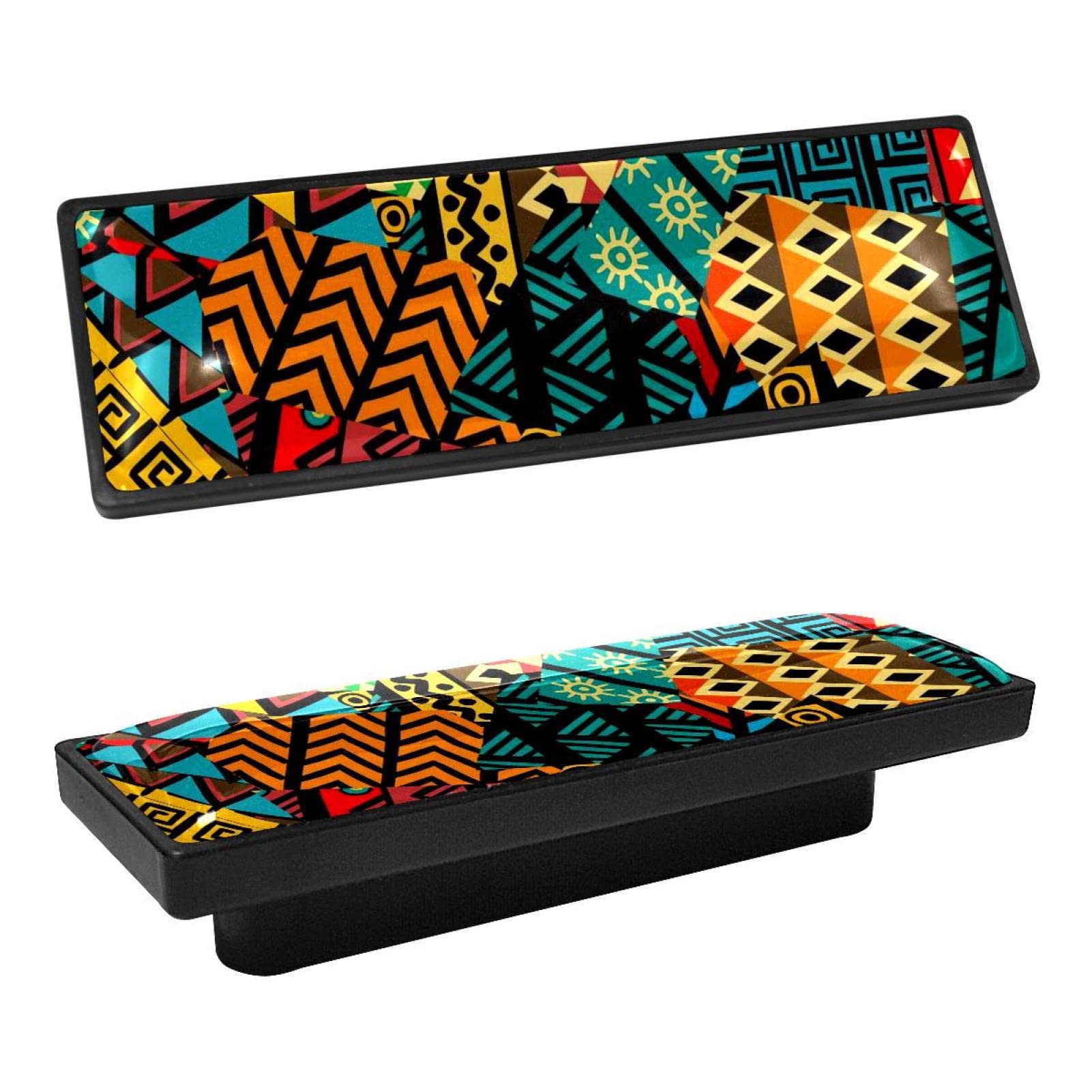 GIAPB 4Pcs Rectangle Cabinet Handles - African Art Pattern Drawer Pulls & Kitchen Cabinet Knobs for Modern Home Decor | Perfect for Kitchen Cabinets, Dressers, and Furniture Upgrades