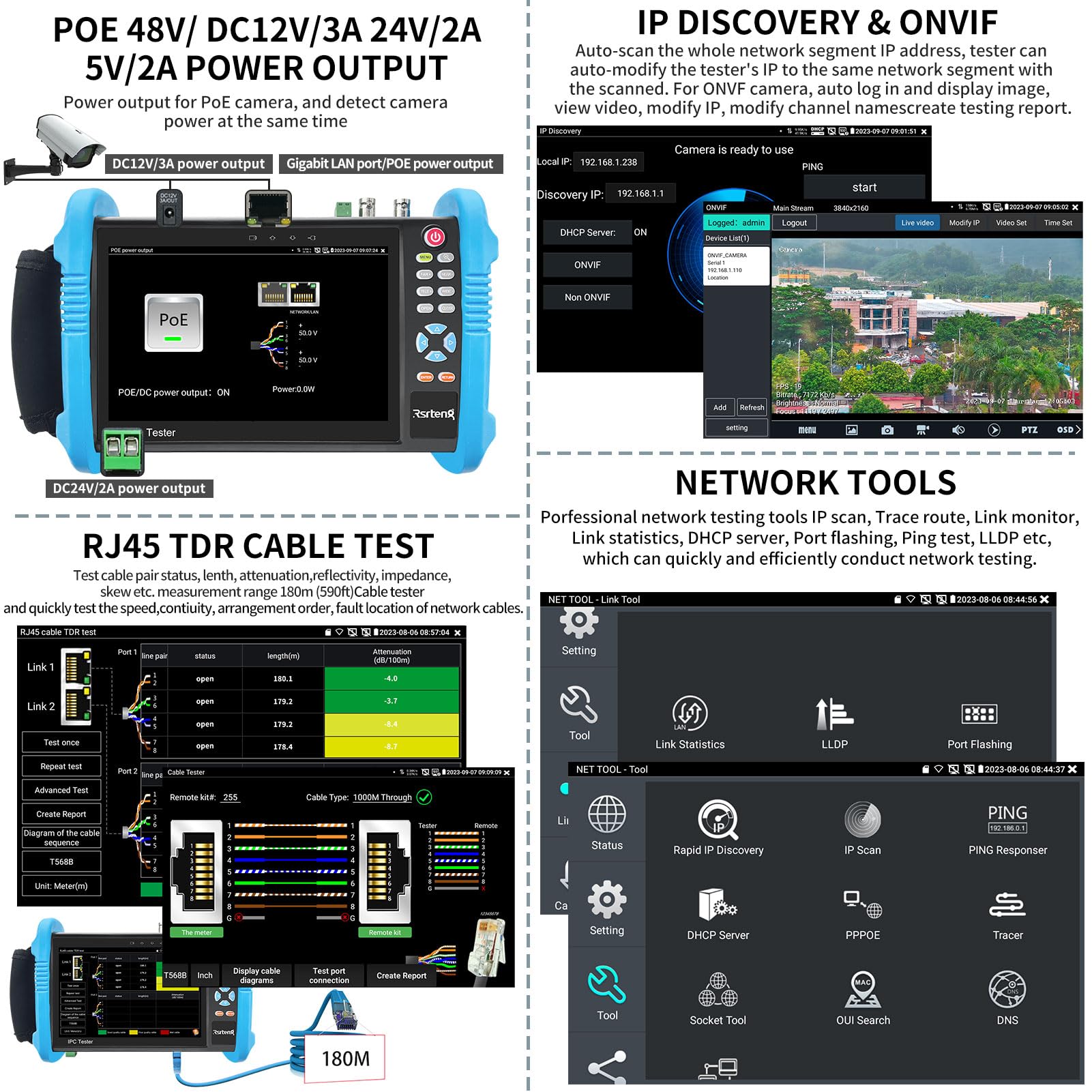 8K 32MP 4K 12MP IP Camera Tester - Rsrteng CCTV Tester for ONVIF IP Discovery, WiFi POE Cable Testing, HDMI/VGA Output - Perfect for Security Camera Installation & Network Maintenance (IPC-9800ADH Pro)