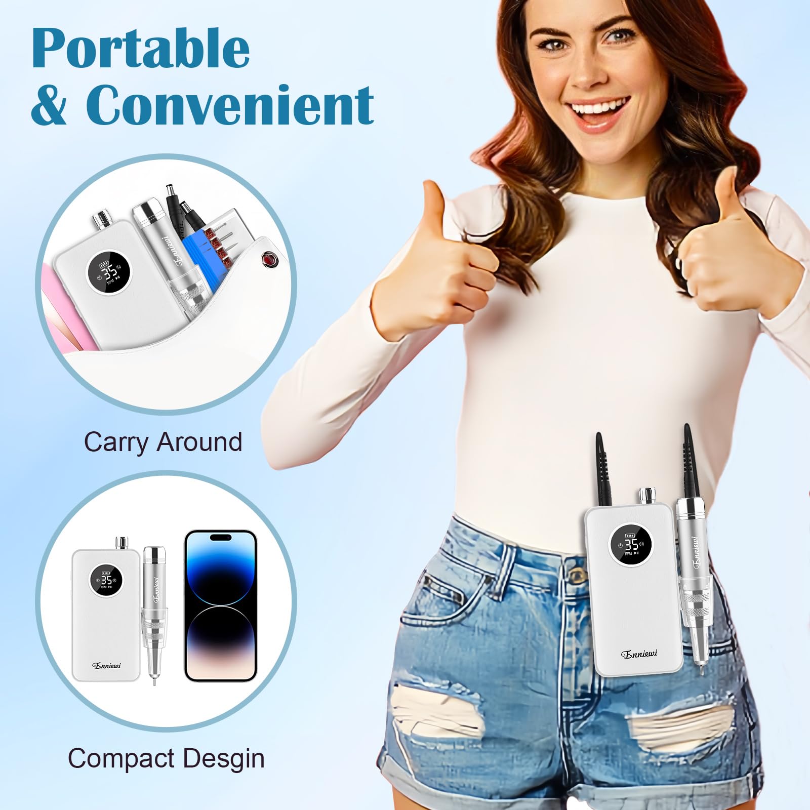 Professional Cordless Electric Nail Drill 35000 RPM - Rechargeable Manicure Pedicure Kit with 7 Bits for Acrylic Nails & Gel Removal | Portable Salon & Home Nail Care Tool (White) | Perfect for DIY Nail Art, Salon Treatments & At-Home Grooming