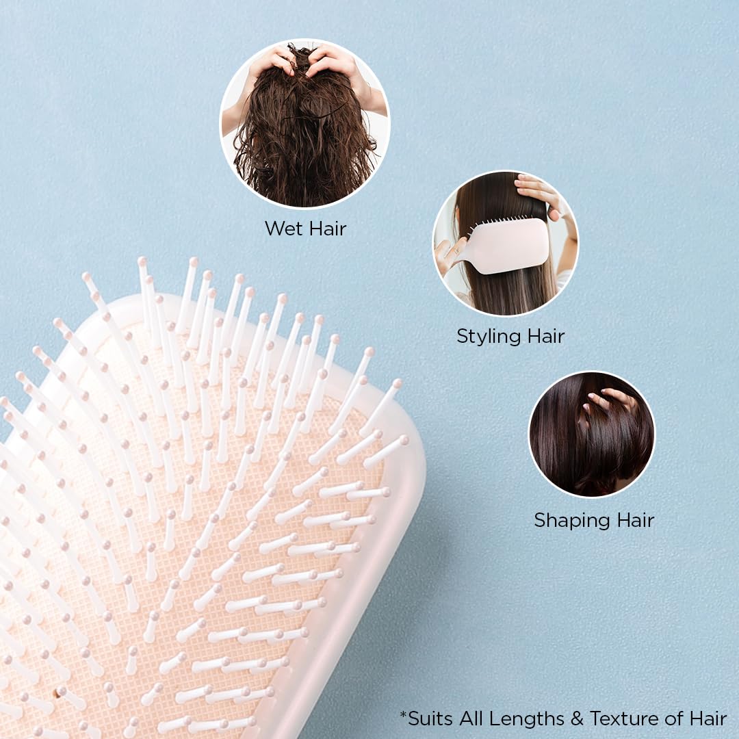 UMAI Detangling Hair Brush with Flexible Bristles - Pain-Free Paddle Brush for Wet & Dry Hair, Smooths Curls & Straightens Hair - Perfect for Styling at Home, Salon, or Travel (Beige)