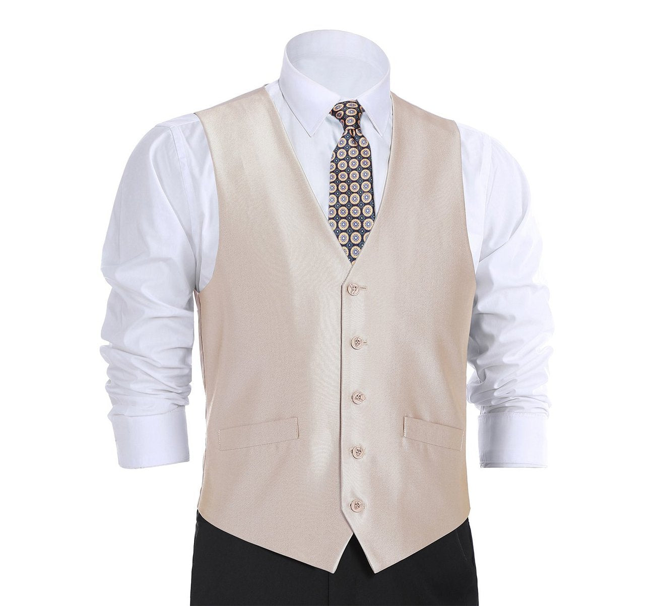 Alessandro Vitello by Renoir Beige Formal Regular Fit Suit Vest Sharkskin Waistcoat 207 3 | Men's Business Attire for Weddings, Office & Special Occasions