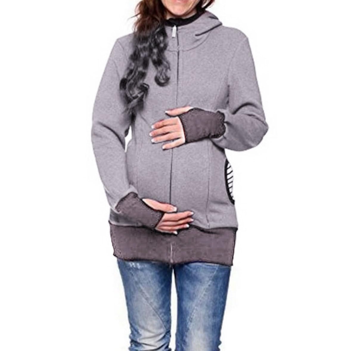 Comfortable Maternity Baby Carrier Hoodie for Women - Soft Kangaroo Jacket Coat Sweatshirt (Gray) - Perfect for Nursing, Babywearing & Outdoor Activities