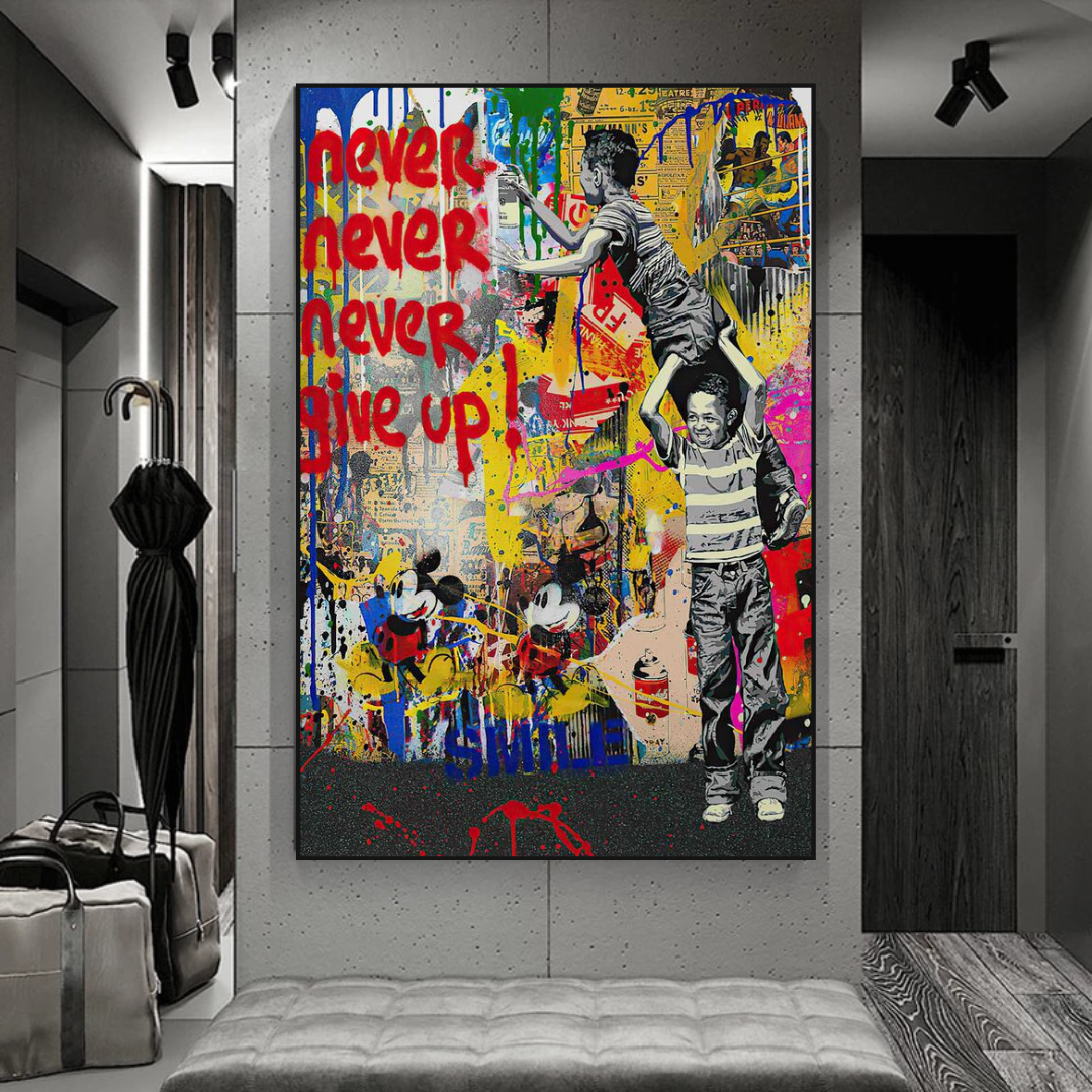 Banksy Never Give Up Poster - Authentic Street Art Print for Home & Office Decor | Urban Wall Art Gift for Art Lovers