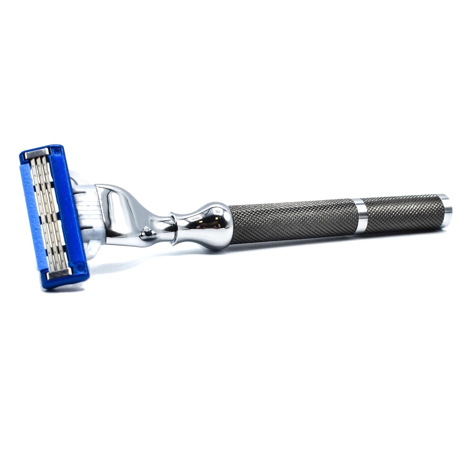Parker 42M Heavyweight All-Metal Triple Blade Razor for Men - Premium Brass Frame & Textured Graphite Gray Handle - Includes Gillette Mach 3 Razor Blade - Perfect for Wet Shaving, Travel & Gift Giving