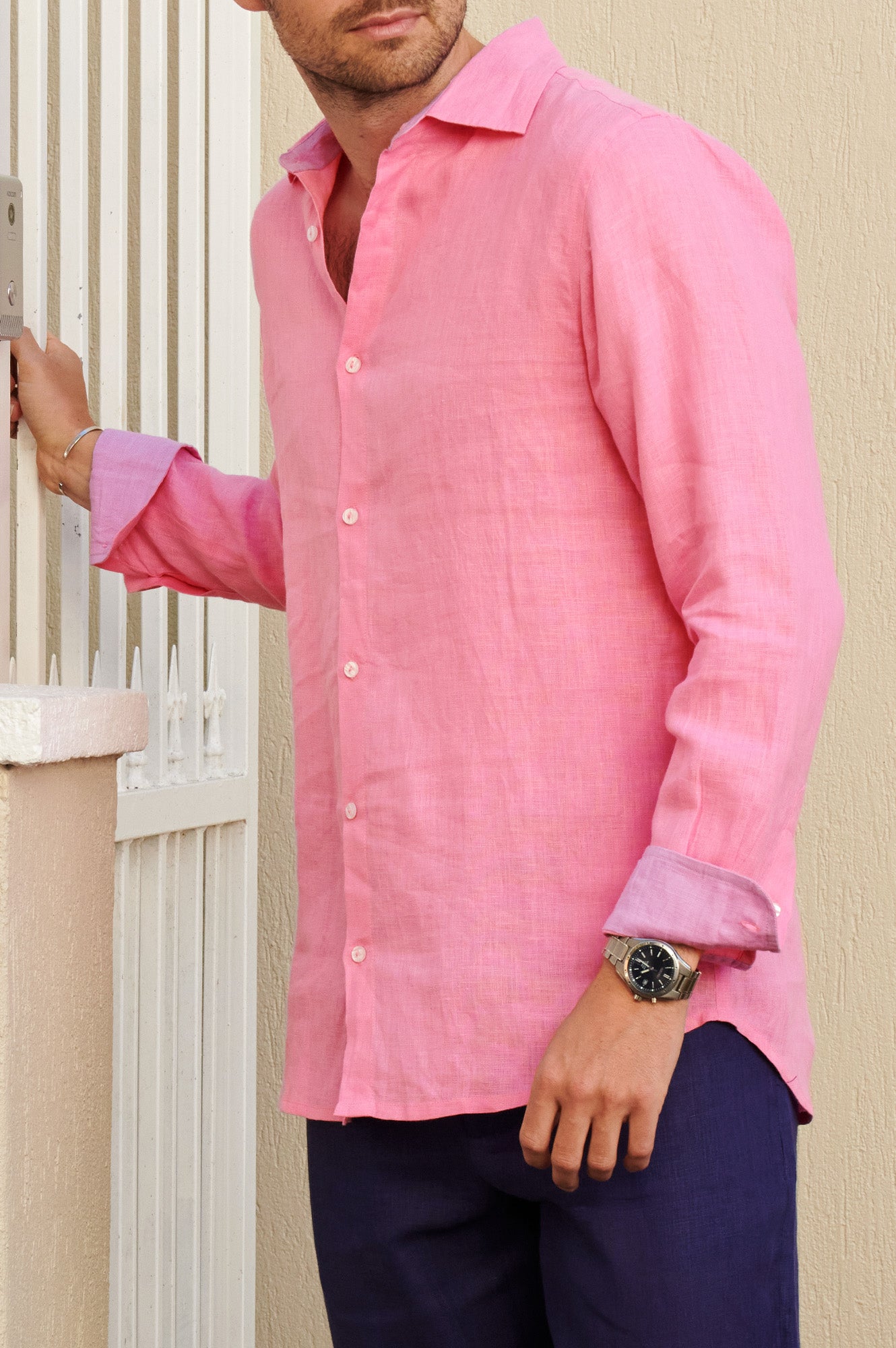 Premium Men's Linen Shirt - Breathable & Comfortable Casual Button Down Shirt in Soft Pink | Perfect for Summer Outfits, Beach Vacations & Office Wear