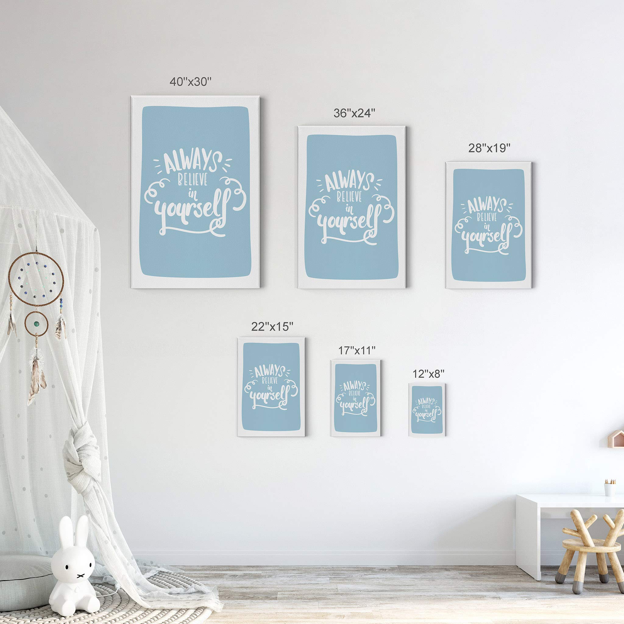 Always Believe in Yourself Motivational Canvas Print - Blue Lettering Wall Art for Kids Room, Nursery & Baby Room Decor - Ready to Hang 28x19 Inch - Made in USA | Inspiring Home & Office Decor
