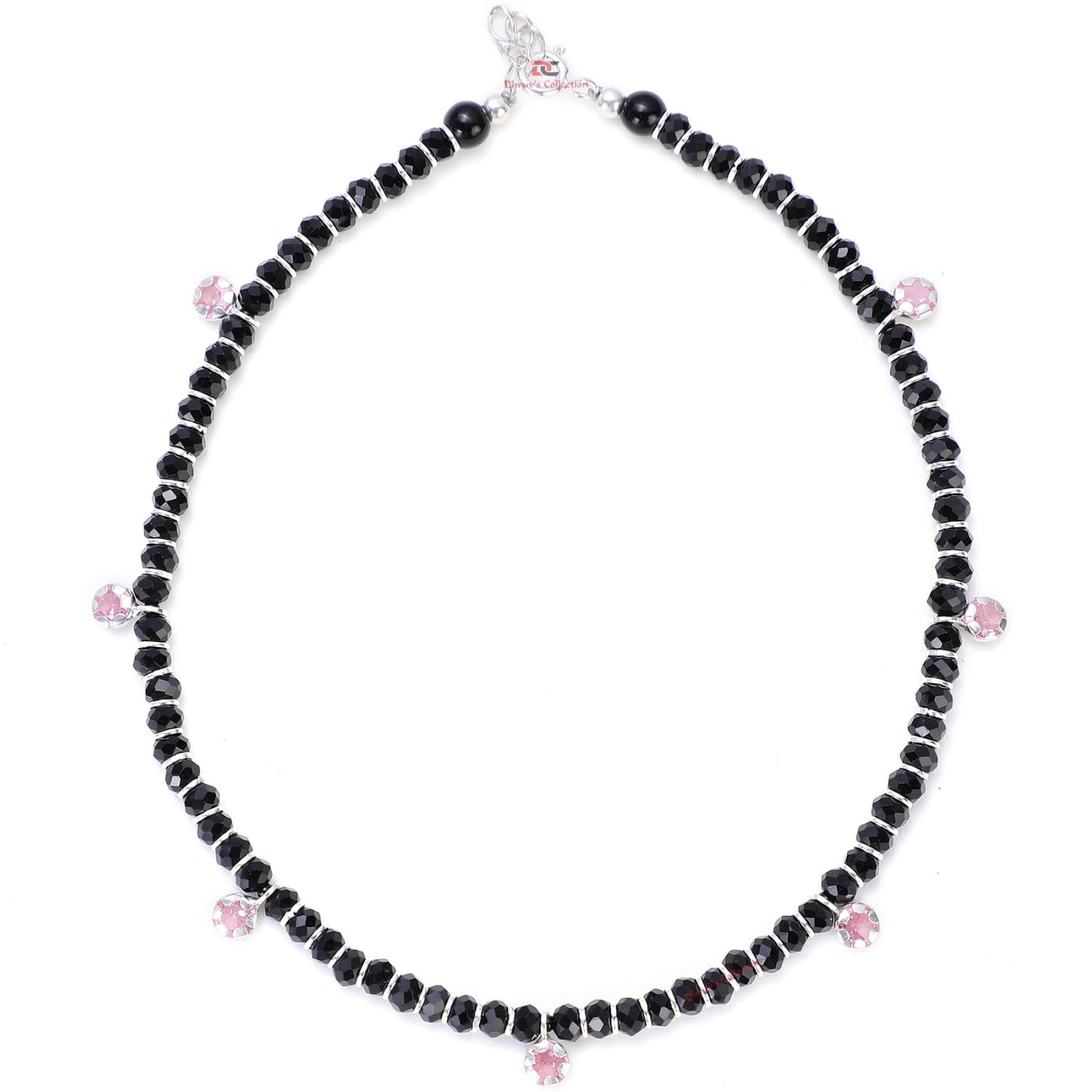 925 Sterling Silver Stylish Nazariya Anklet (Payal) with Black & Silver Crystal Beads for Women & Girls - Perfect for Weddings, Parties & Festive Occasions