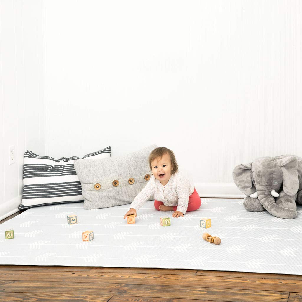 Large 82'' x 55'' Baby Play Mat - Nordic Trails Morning Fog Arrows Design | Reversible Waterproof Activity Mat for Infants, Toddlers & Kids | Perfect for Nursery Floor, Playtime & Crawling Practice